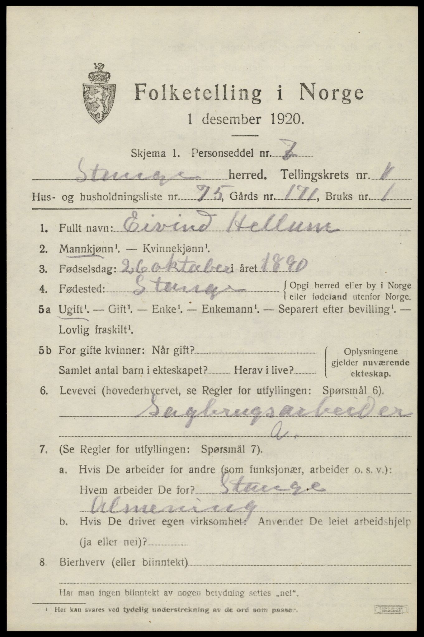 SAH, 1920 census for Stange, 1920, p. 17713