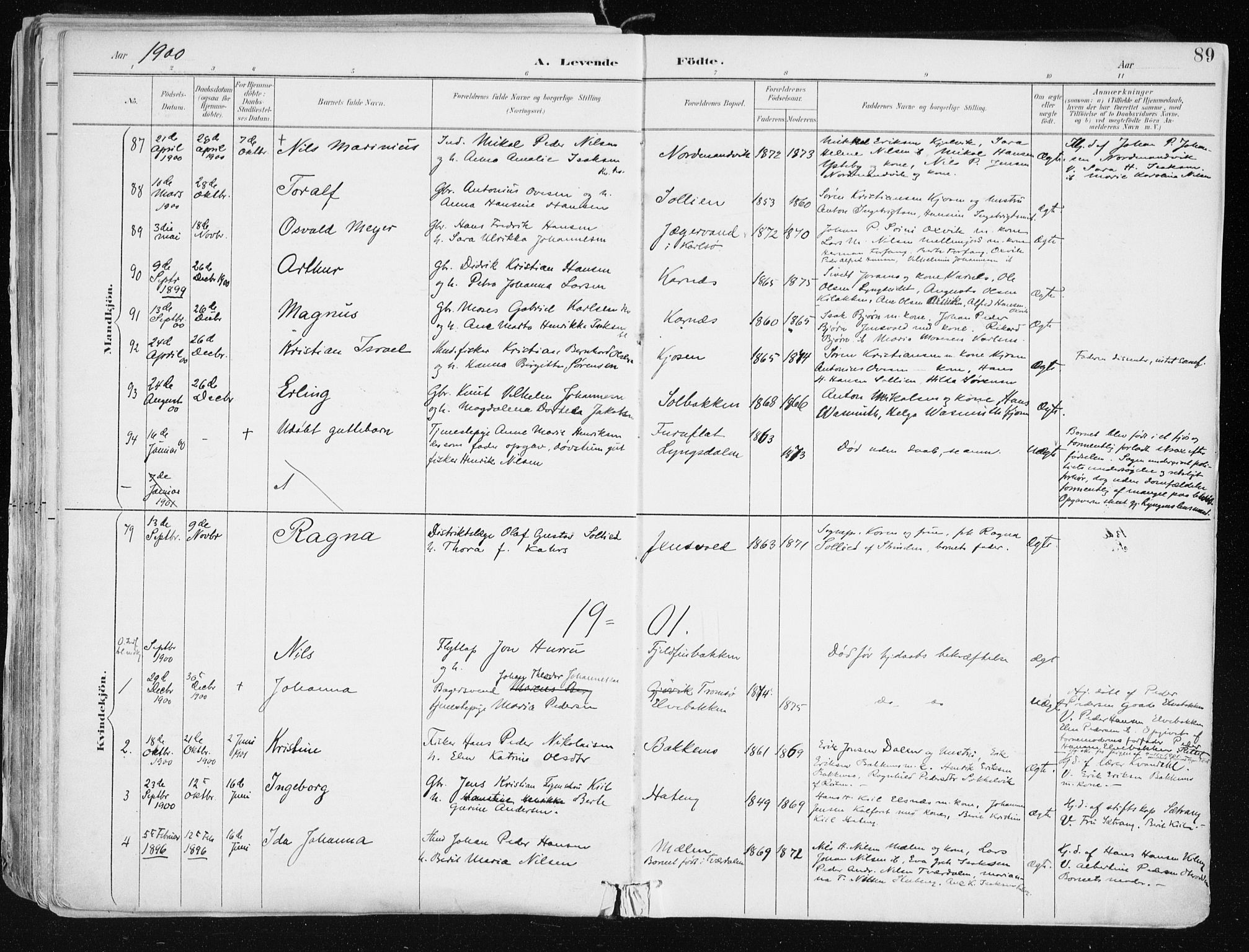 Lyngen sokneprestembete, AV/SATØ-S-1289/H/He/Hea/L0008kirke: Parish register (official) no. 8, 1891-1902, p. 89