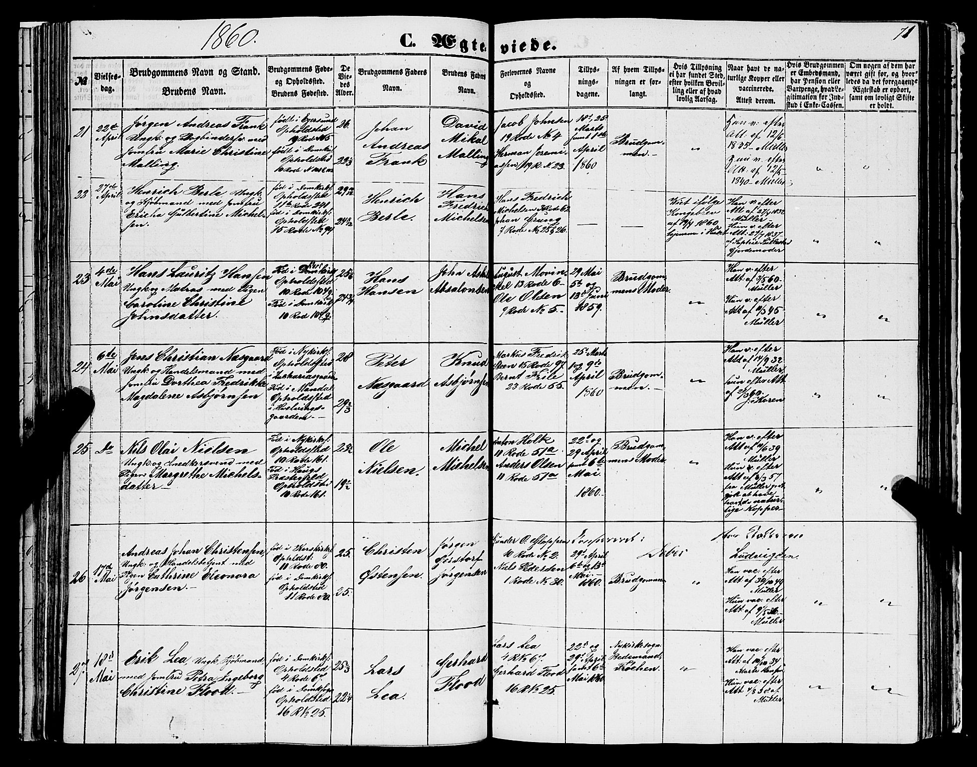 Domkirken sokneprestembete, AV/SAB-A-74801/H/Haa/L0034: Parish register (official) no. D 2, 1853-1874, p. 71