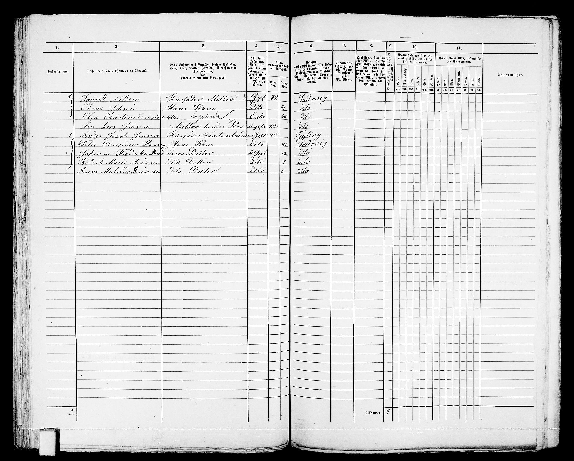 RA, 1865 census for Larvik, 1865, p. 100