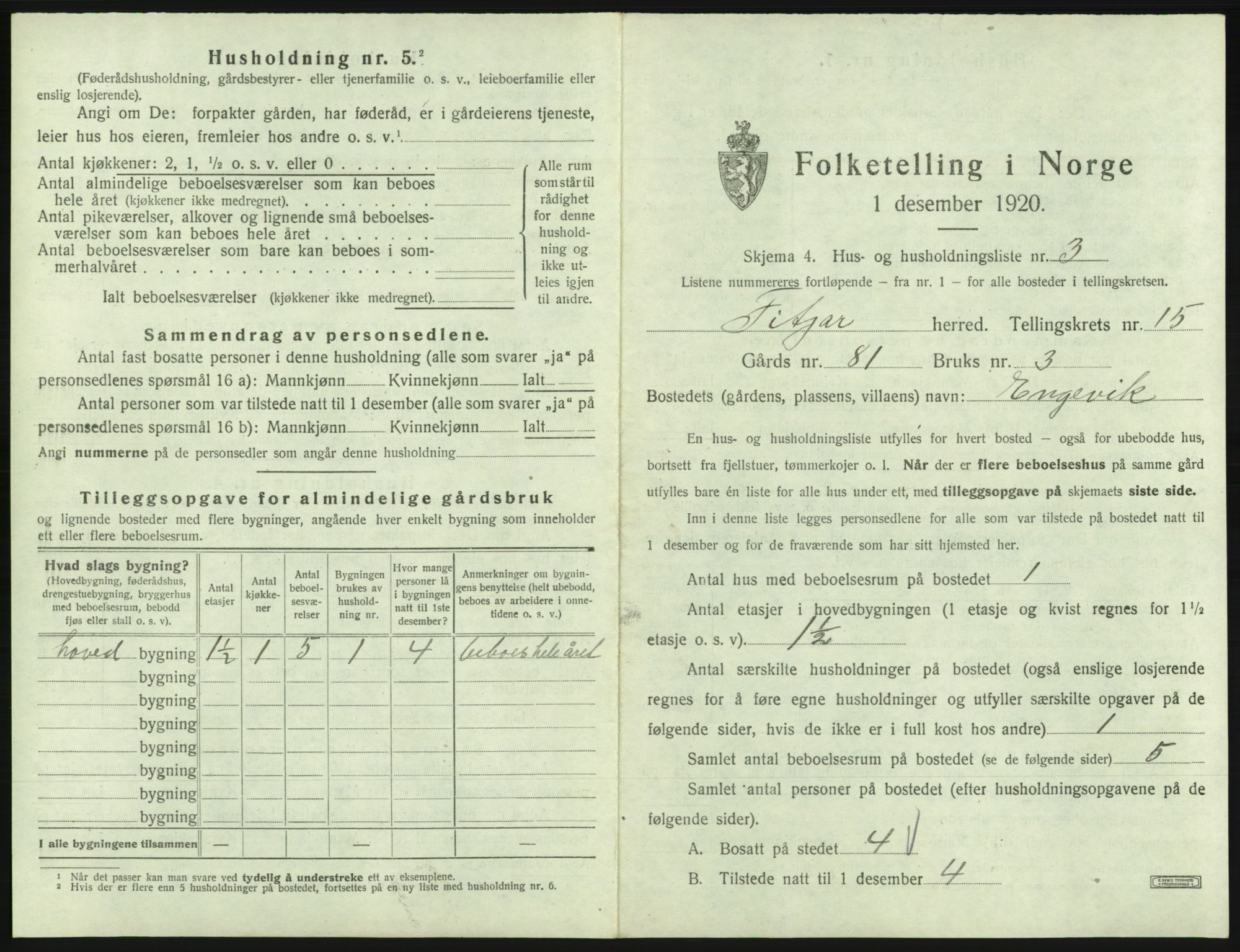 SAB, 1920 census for Fitjar, 1920, p. 900