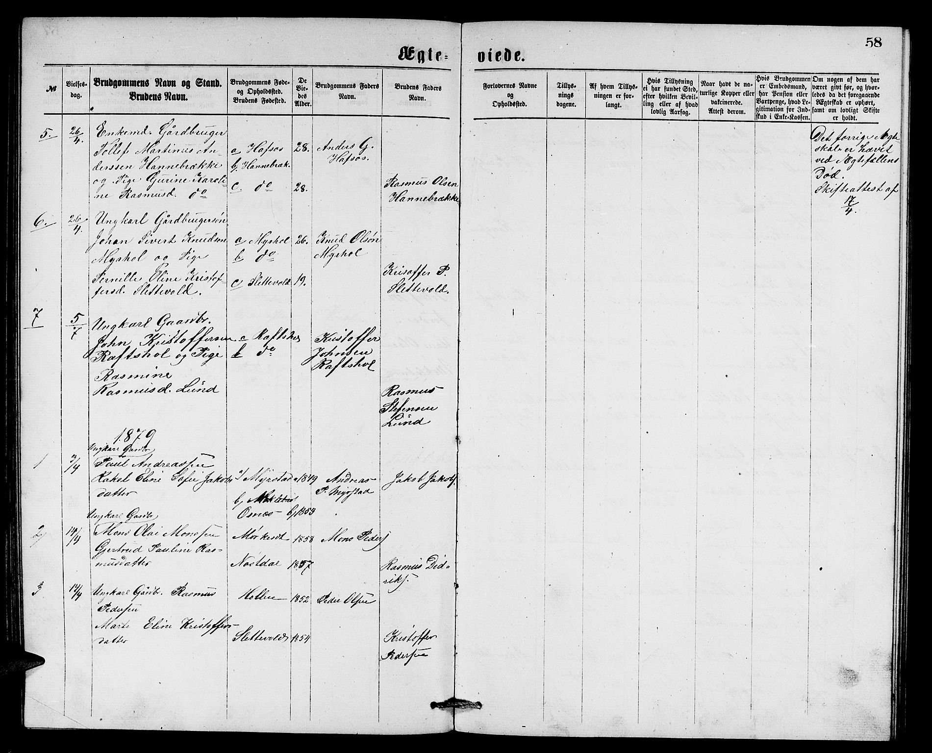 Eid sokneprestembete, AV/SAB-A-82301/H/Hab/Habc/L0001: Parish register (copy) no. C 1, 1877-1886, p. 58