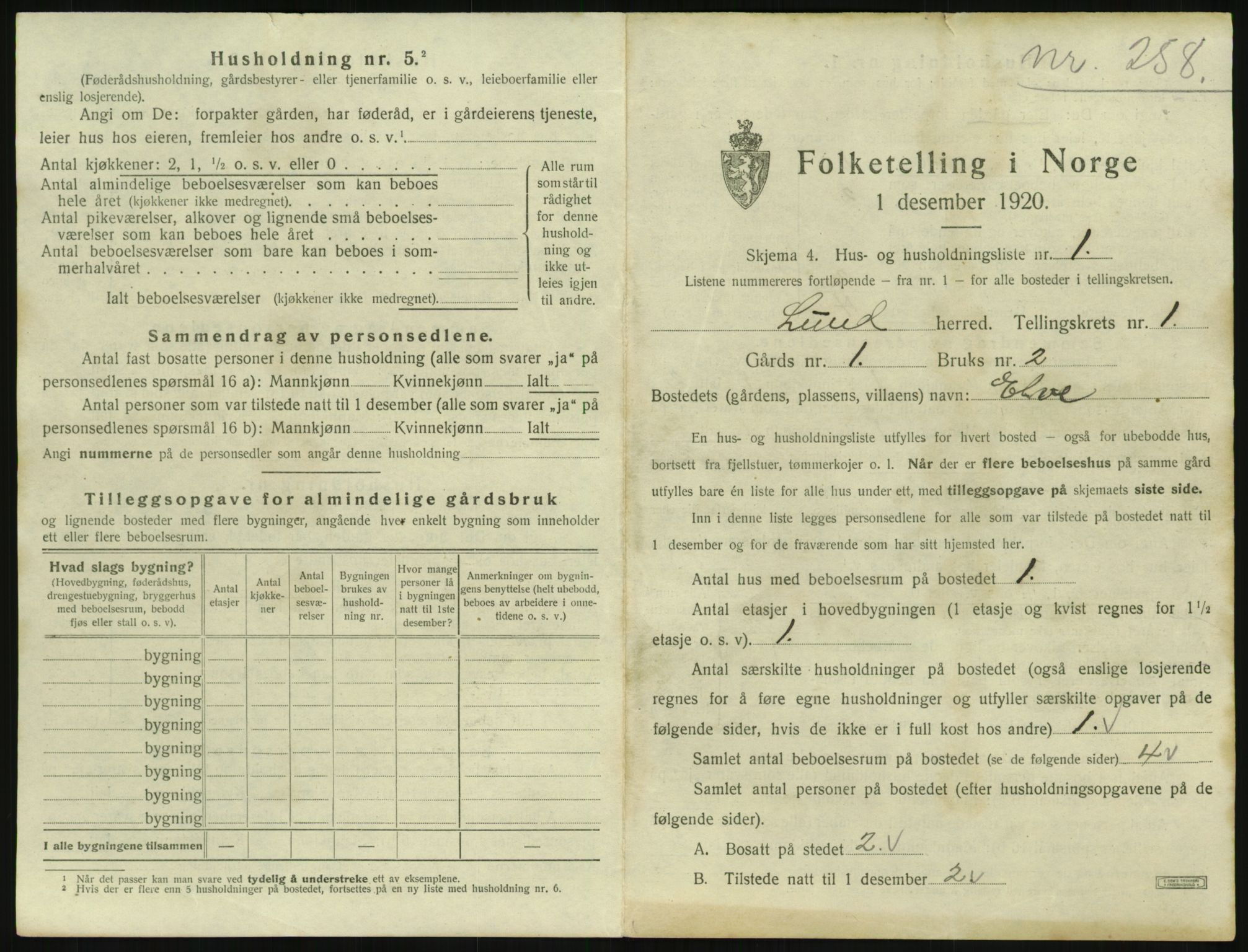 SAST, 1920 census for Lund, 1920, p. 40