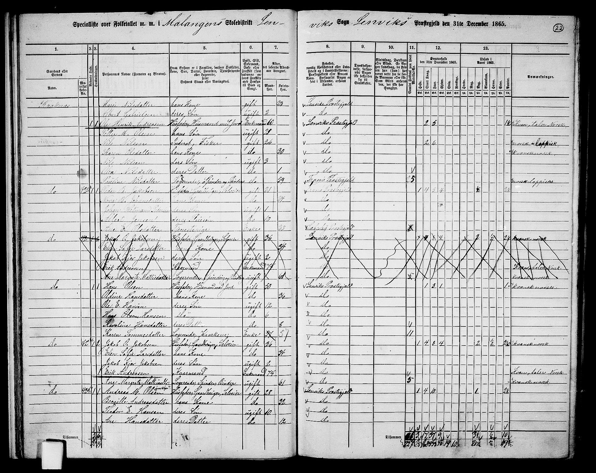 RA, 1865 census for Lenvik, 1865, p. 21