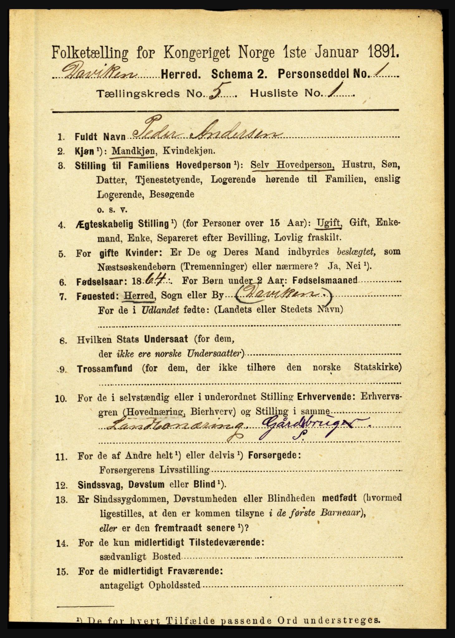 RA, 1891 census for 1442 Davik, 1891, p. 1811