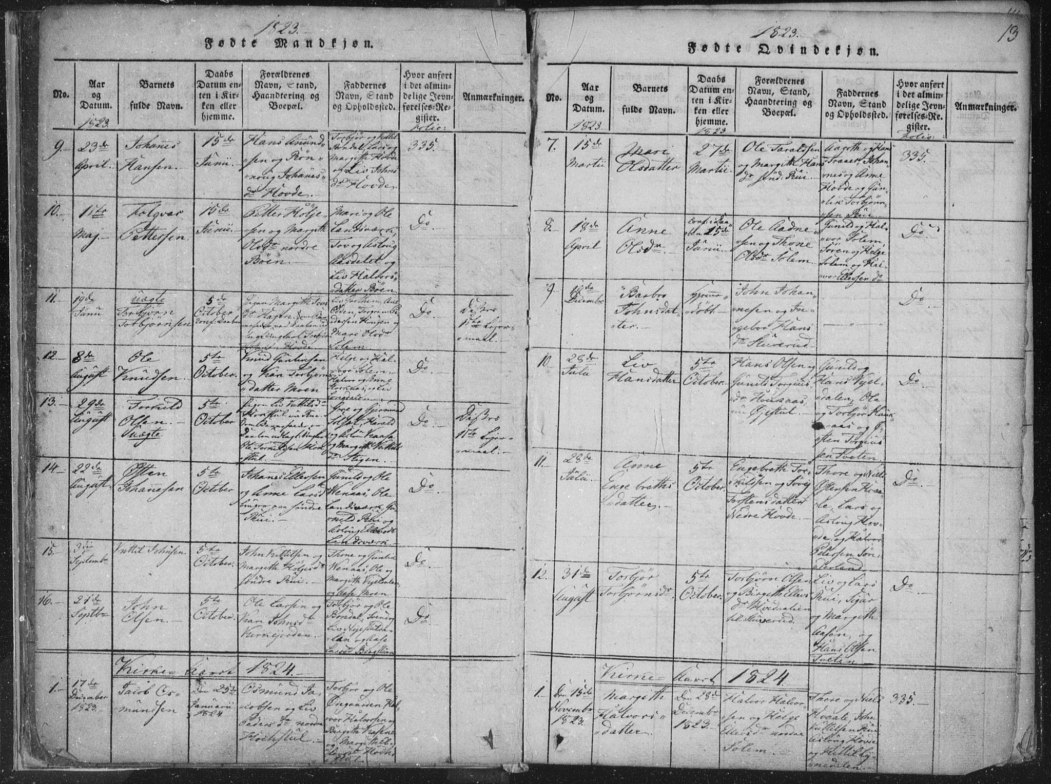 Hjartdal kirkebøker, SAKO/A-270/F/Fc/L0001: Parish register (official) no. III 1, 1815-1843, p. 13