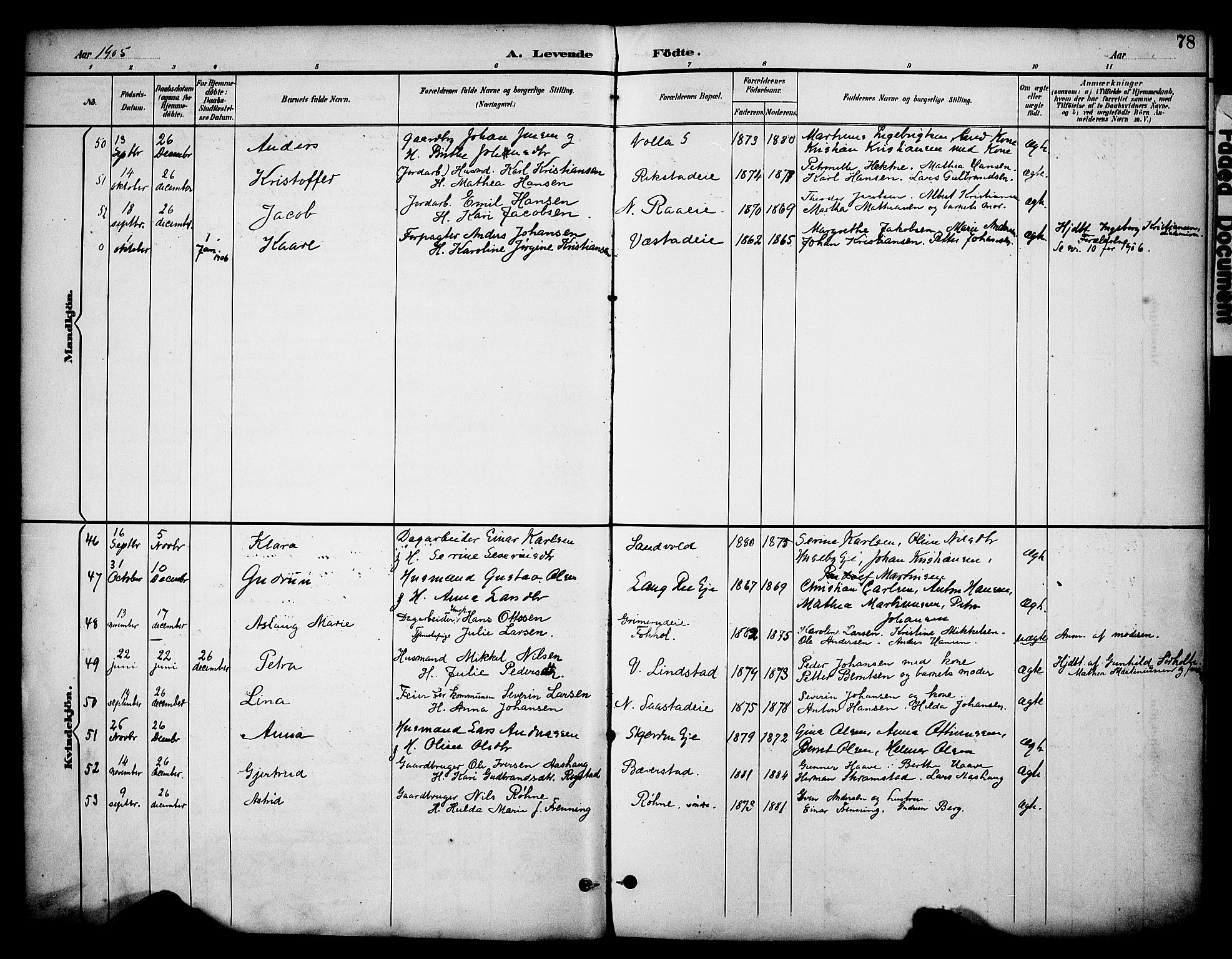 Stange prestekontor, AV/SAH-PREST-002/K/L0020: Parish register (official) no. 20, 1894-1905, p. 78