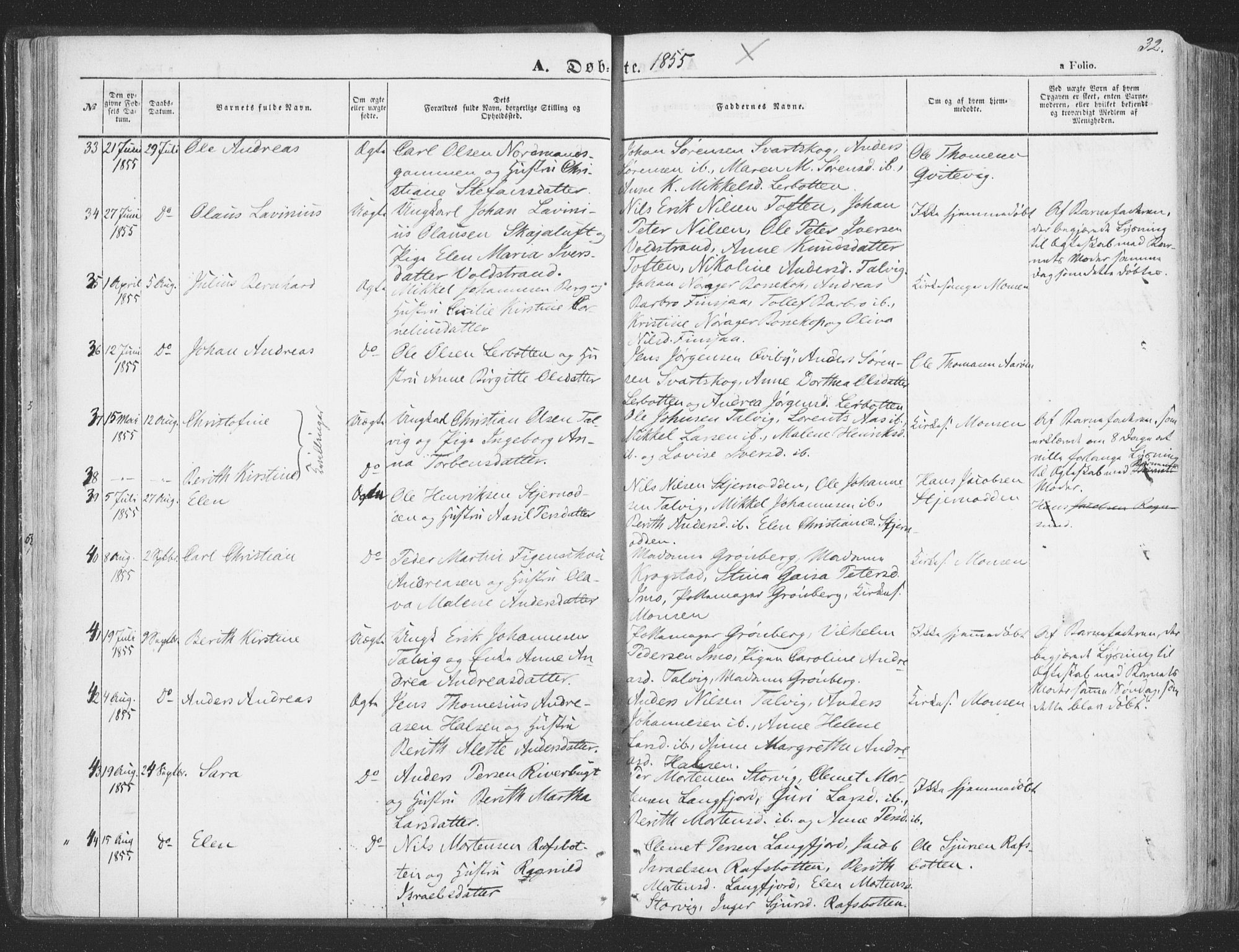 Talvik sokneprestkontor, SATØ/S-1337/H/Ha/L0010kirke: Parish register (official) no. 10, 1852-1864, p. 32