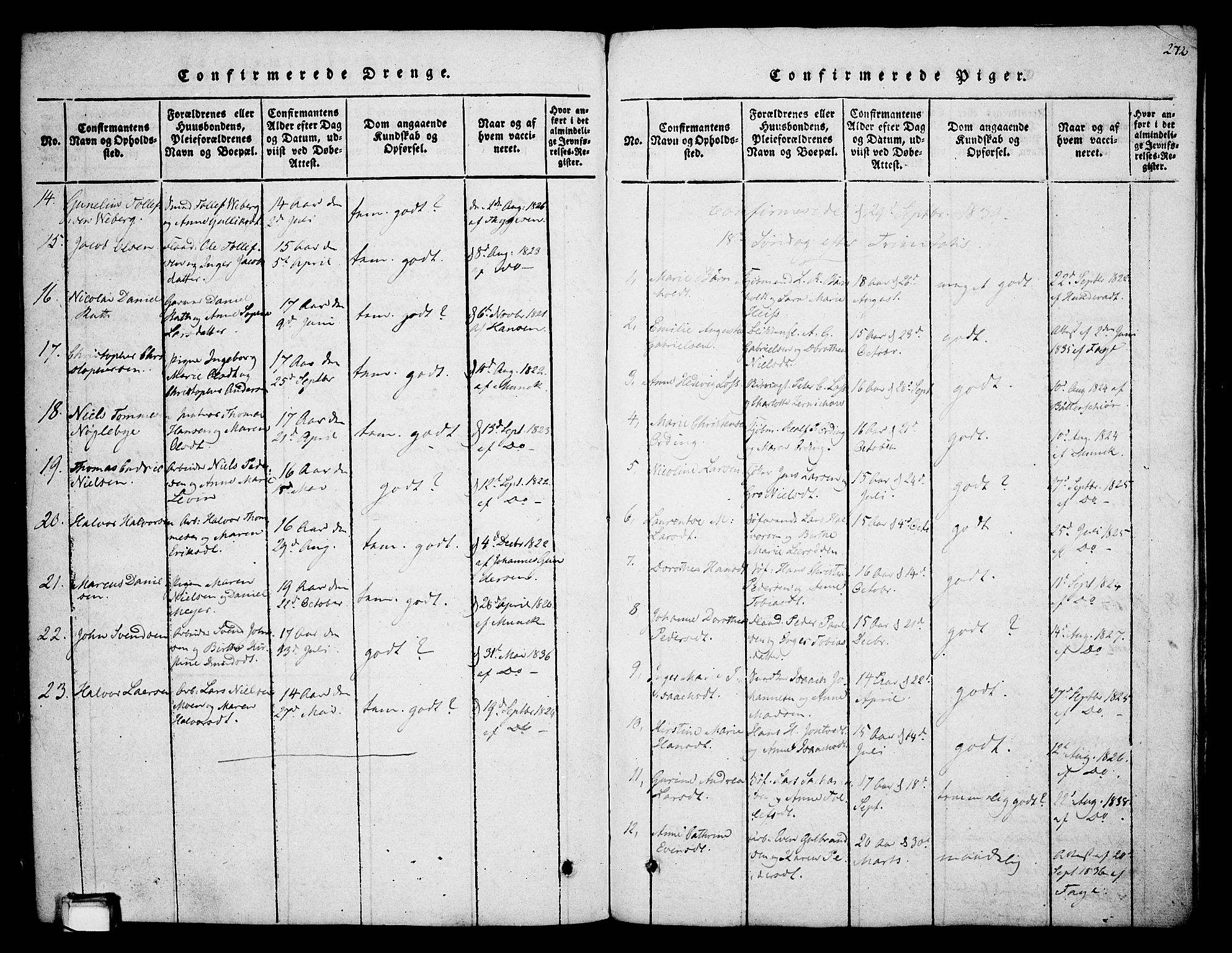 Skien kirkebøker, SAKO/A-302/F/Fa/L0005: Parish register (official) no. 5, 1814-1843, p. 272
