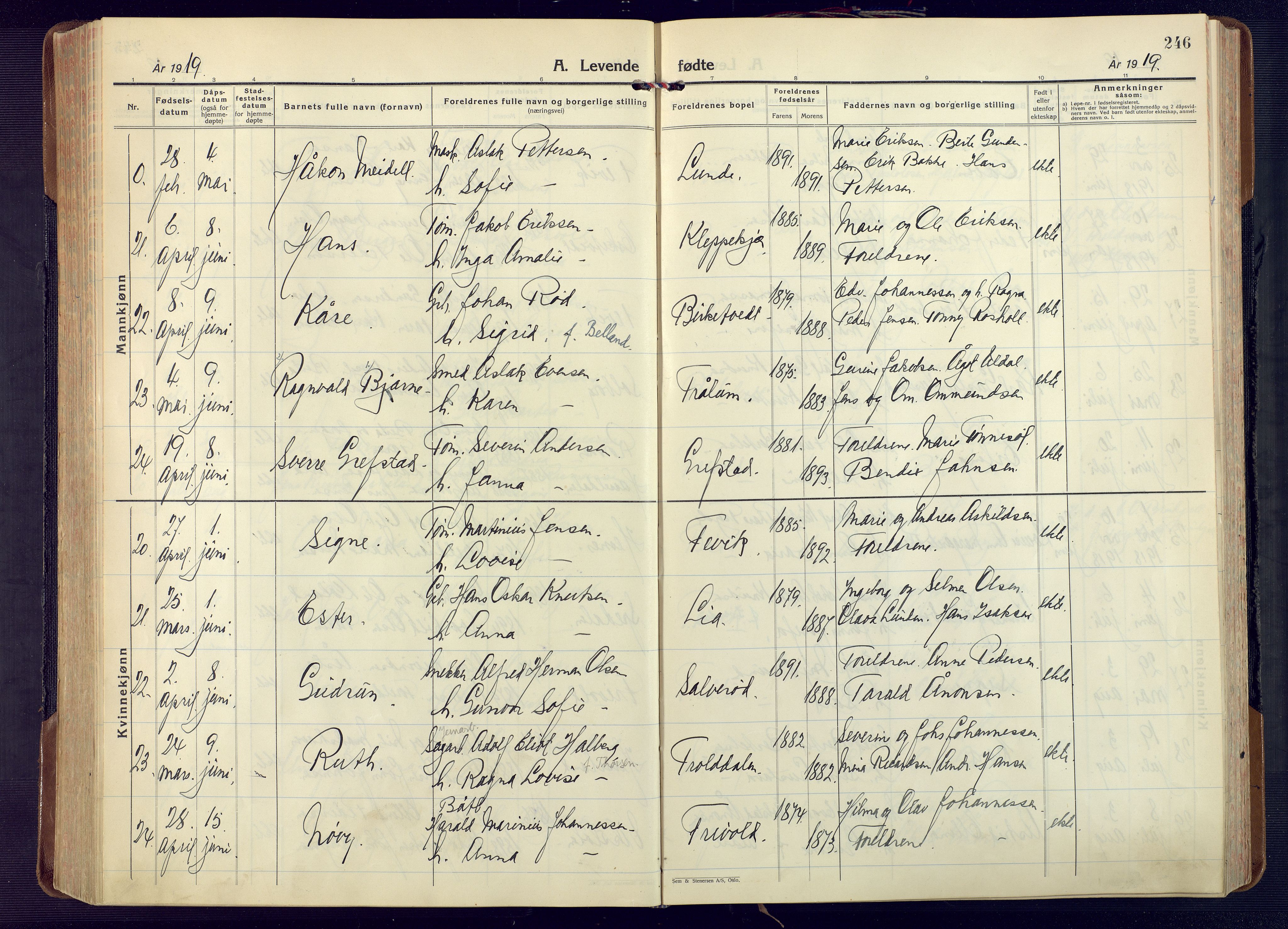 Fjære sokneprestkontor, AV/SAK-1111-0011/F/Fa/L0004: Parish register (official) no. A 4, 1902-1925, p. 246