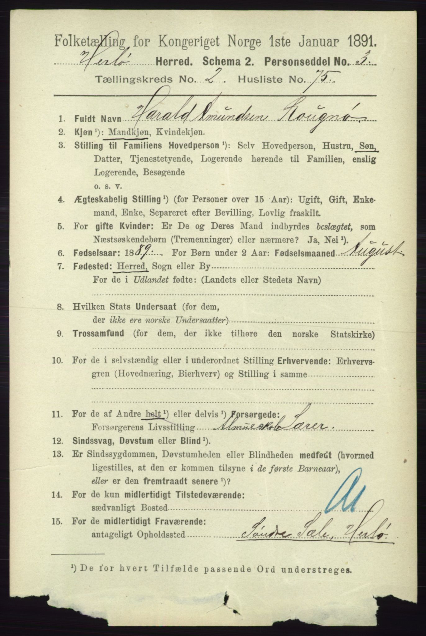 RA, 1891 census for 1258 Herdla, 1891, p. 1017