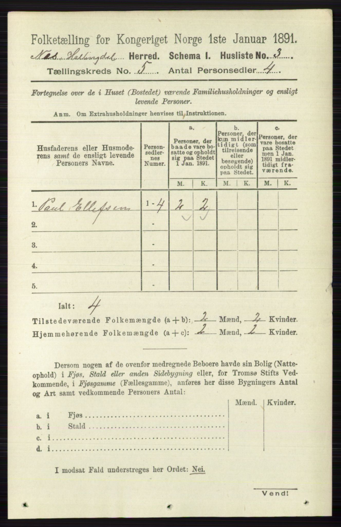 RA, 1891 census for 0616 Nes, 1891, p. 2576