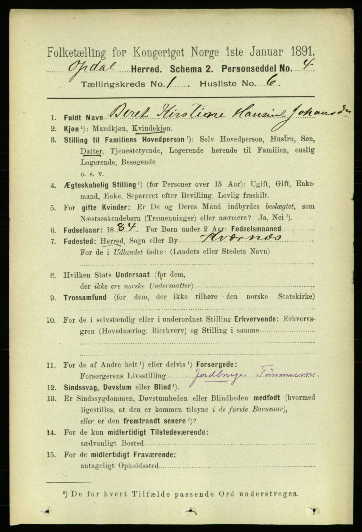 RA, 1891 census for 1634 Oppdal, 1891, p. 135