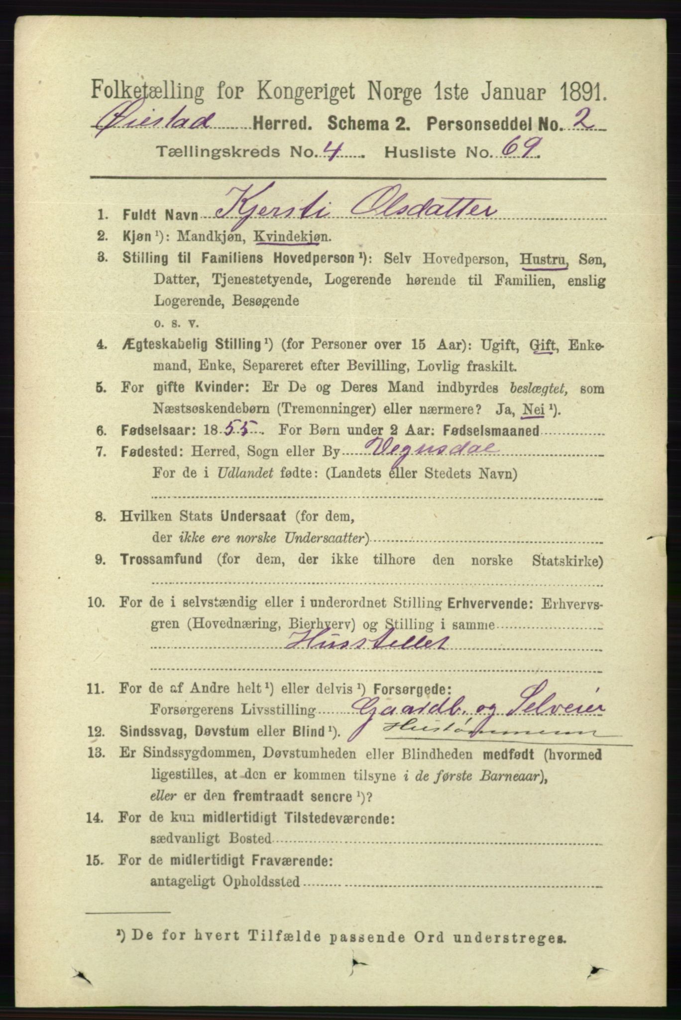 RA, 1891 census for 0920 Øyestad, 1891, p. 1753