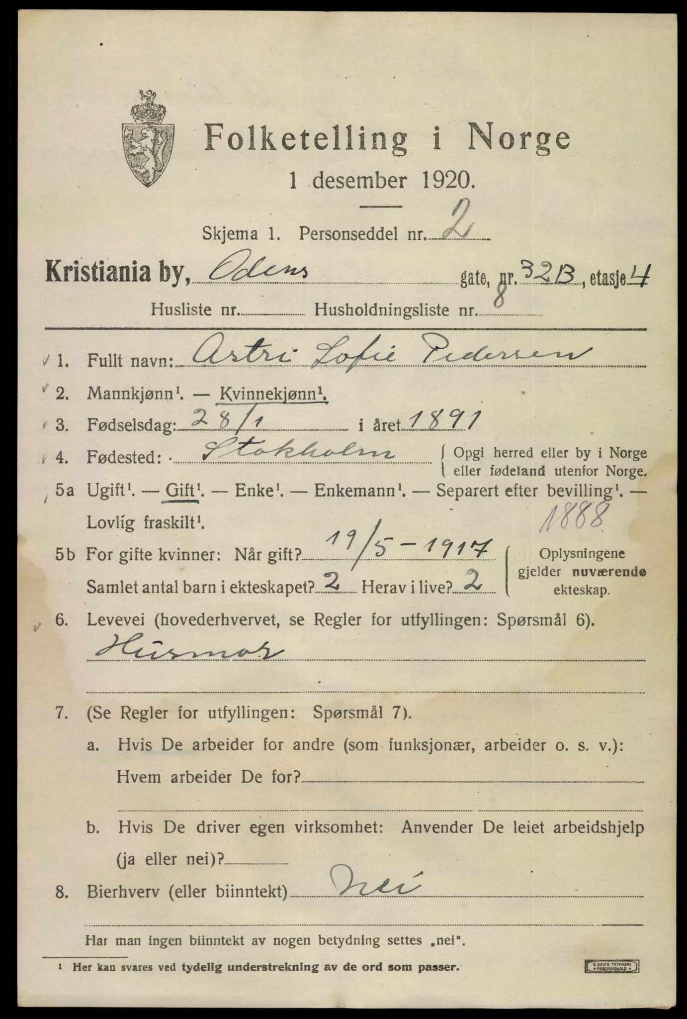 SAO, 1920 census for Kristiania, 1920, p. 431419