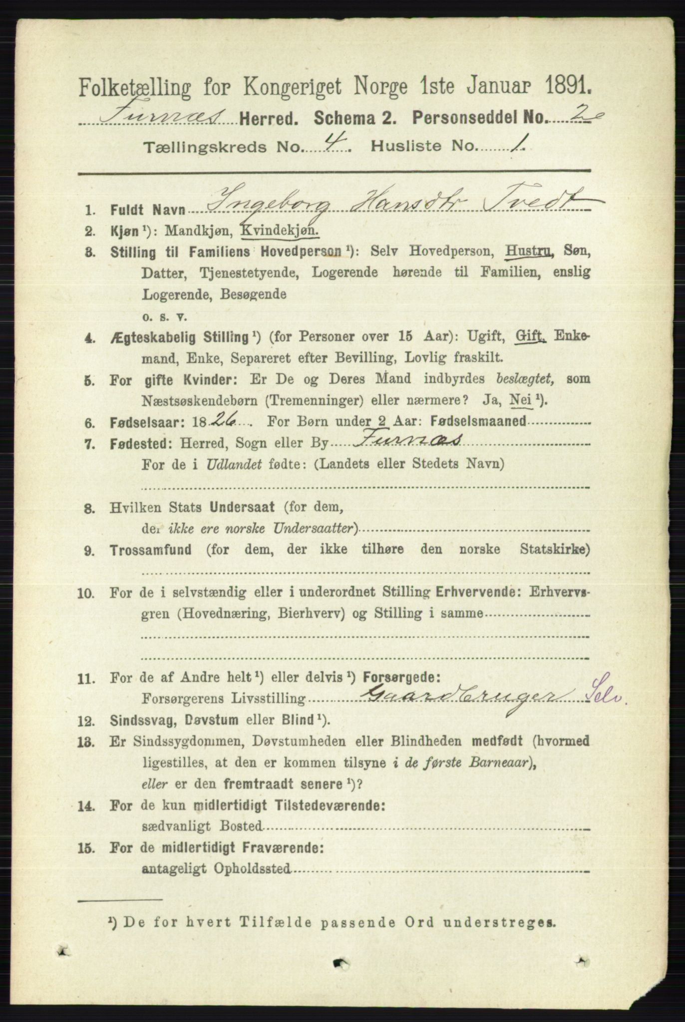 RA, Census 1891 for 0413 Furnes herred, 1891, p. 2461