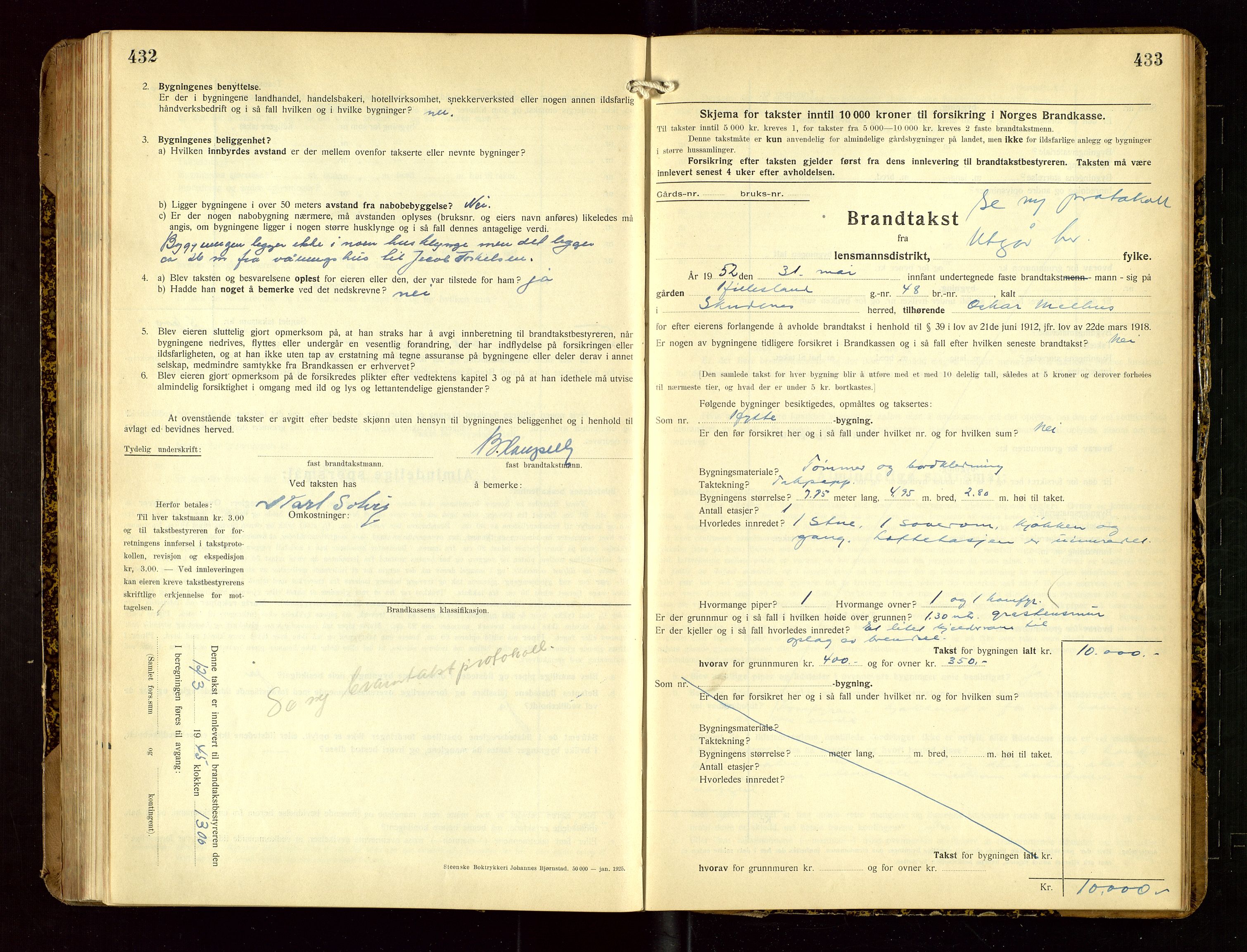 Skudenes lensmannskontor, SAST/A-100444/Gob/L0002: "Brandtakstprotokoll", 1925-1952, p. 432-433