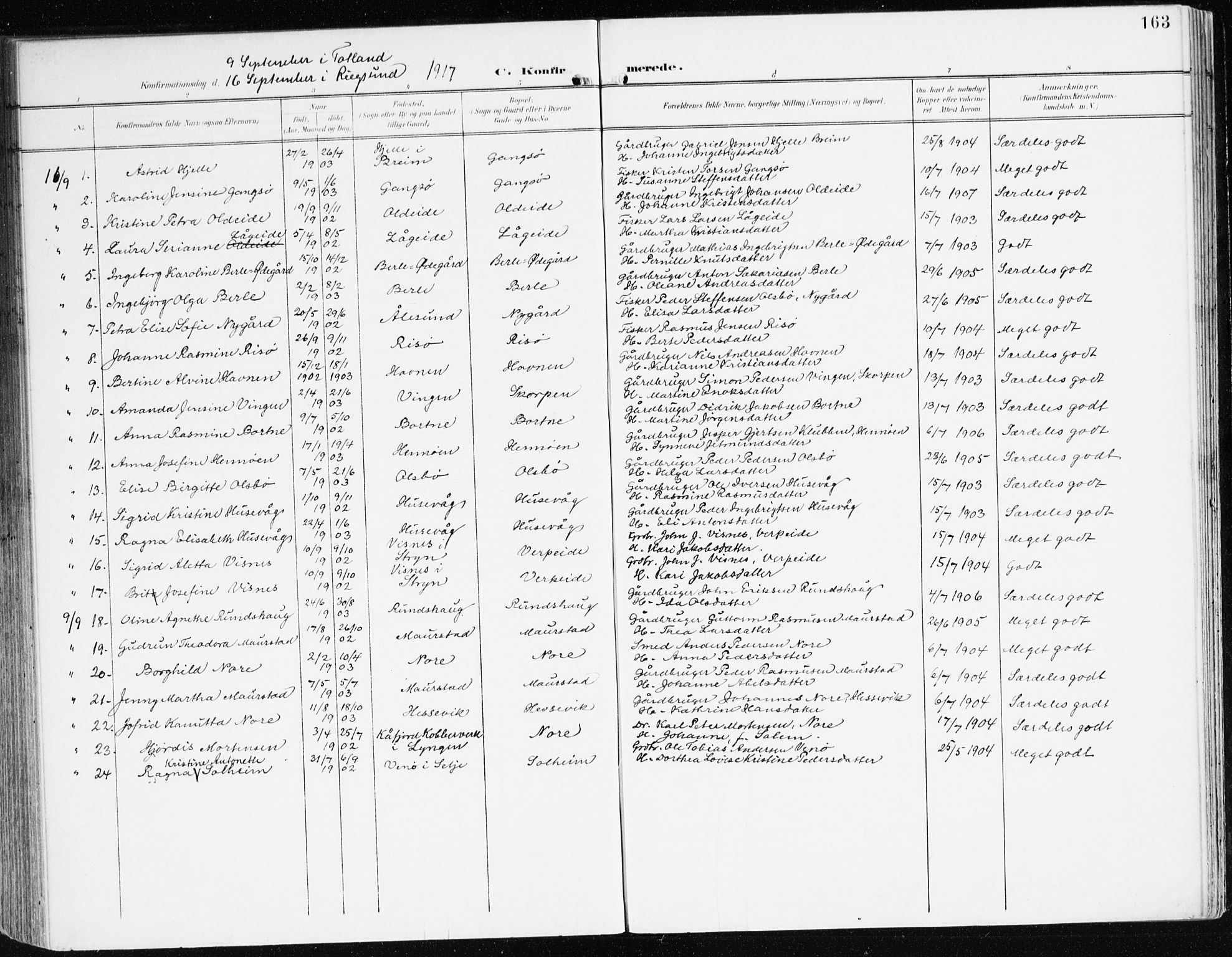 Davik sokneprestembete, AV/SAB-A-79701/H/Haa/Haad/L0002: Parish register (official) no. D 2, 1901-1930, p. 163