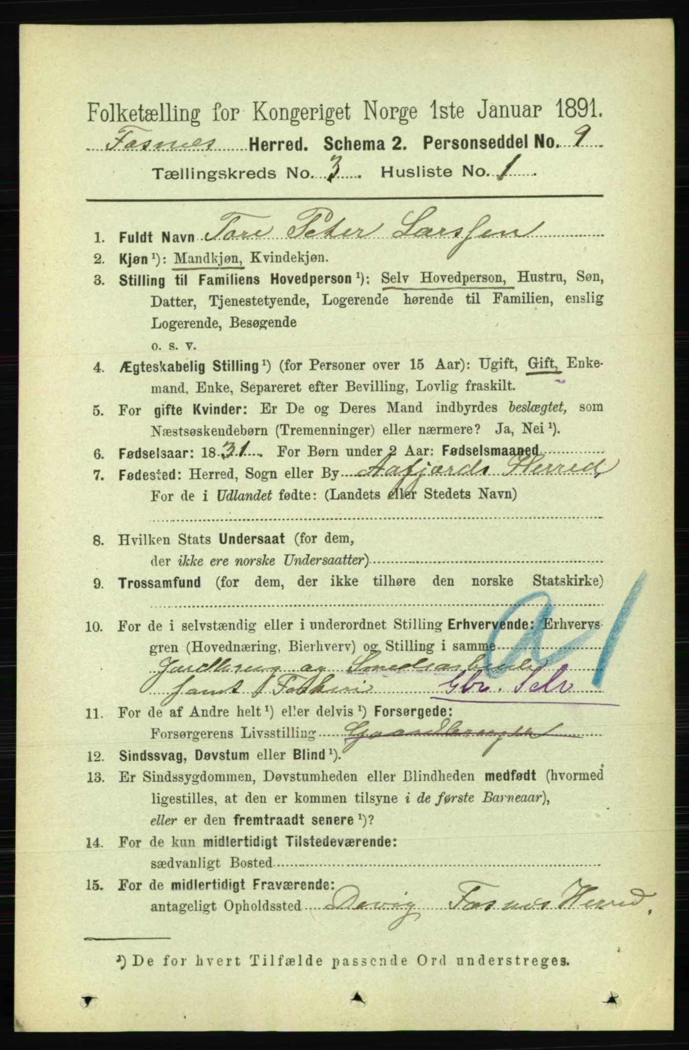 RA, 1891 census for 1748 Fosnes, 1891, p. 709