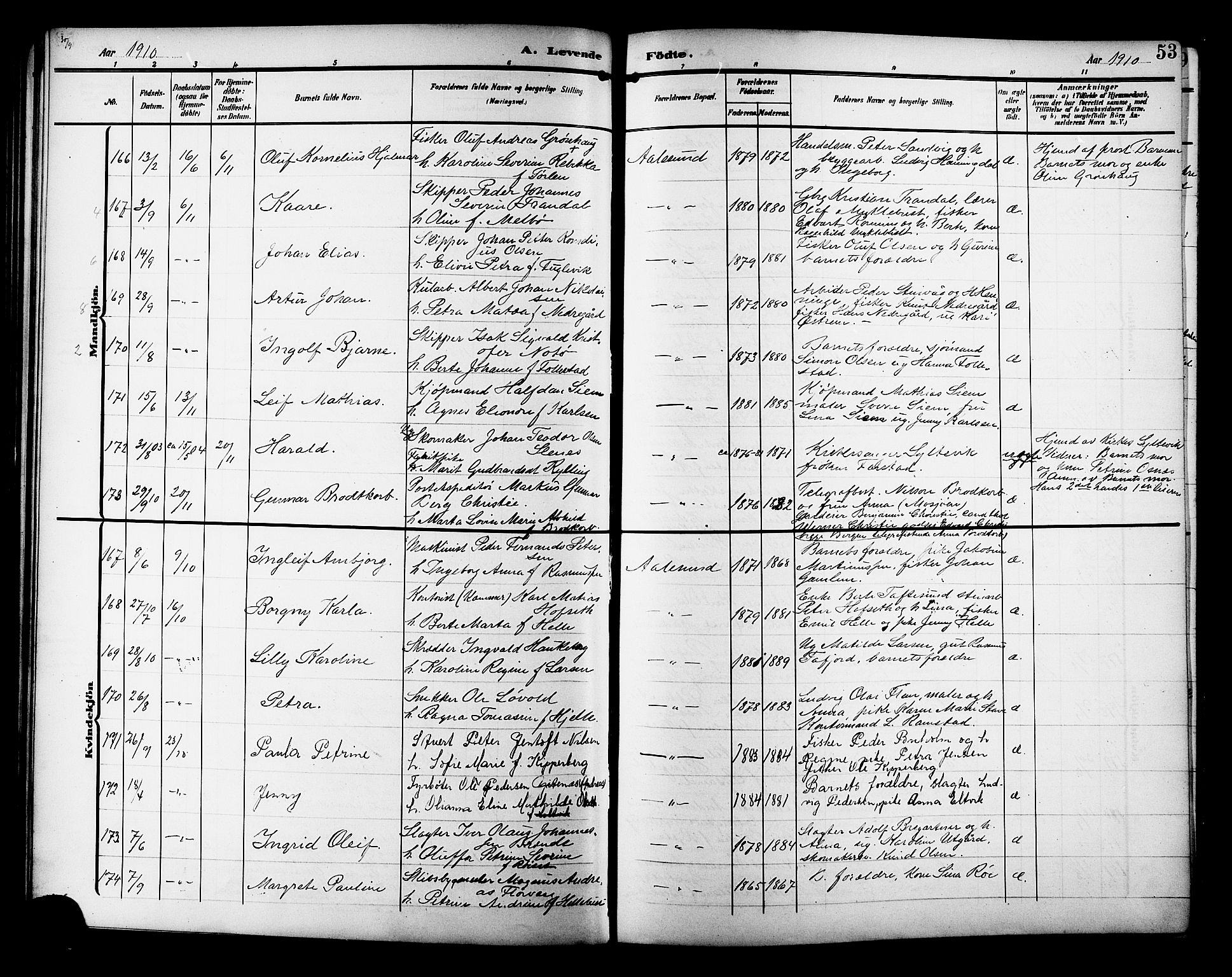Ministerialprotokoller, klokkerbøker og fødselsregistre - Møre og Romsdal, SAT/A-1454/529/L0471: Parish register (copy) no. 529C08, 1909-1921, p. 53