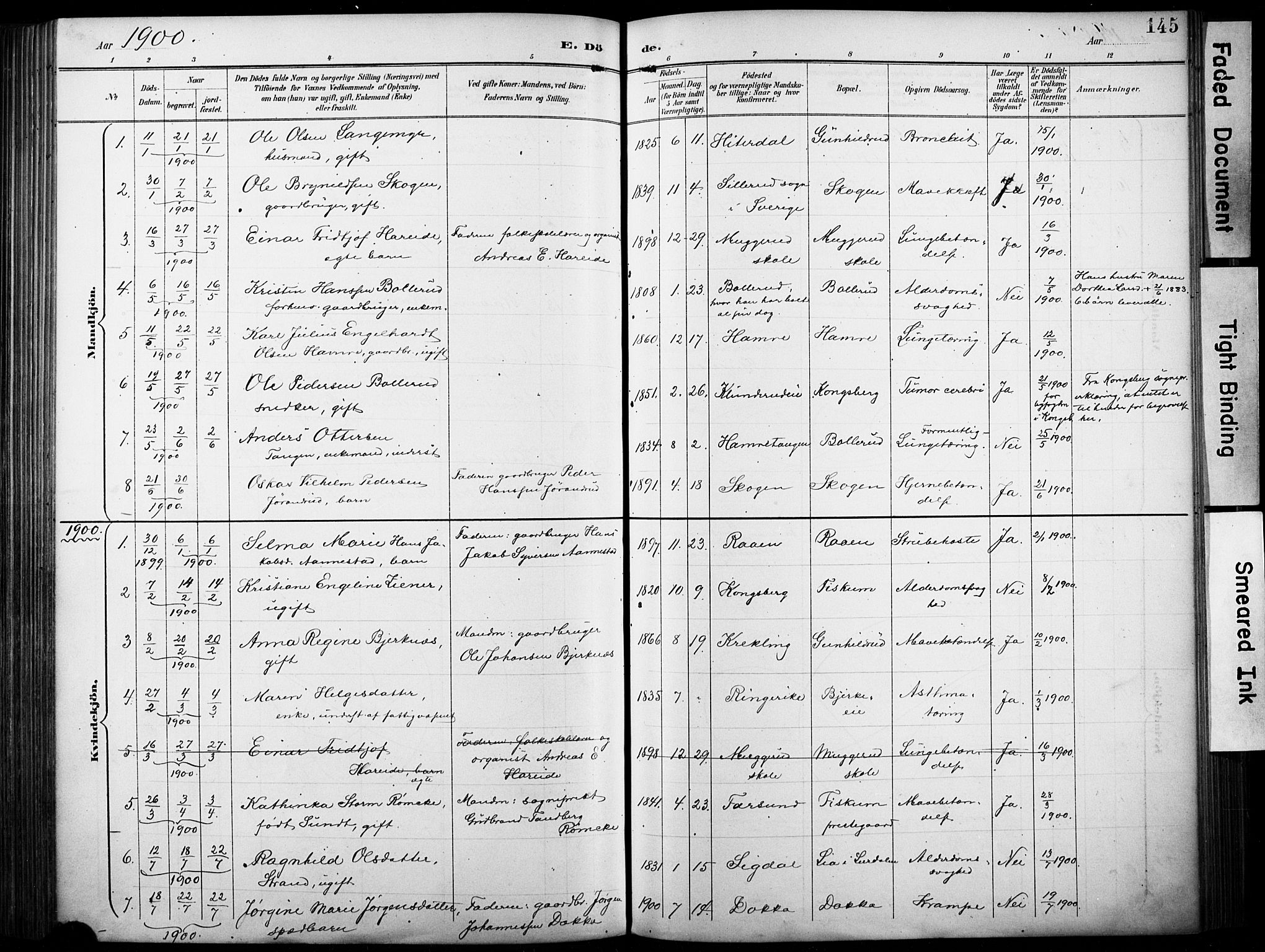 Fiskum kirkebøker, SAKO/A-15/F/Fa/L0003: Parish register (official) no. 3, 1890-1905, p. 145
