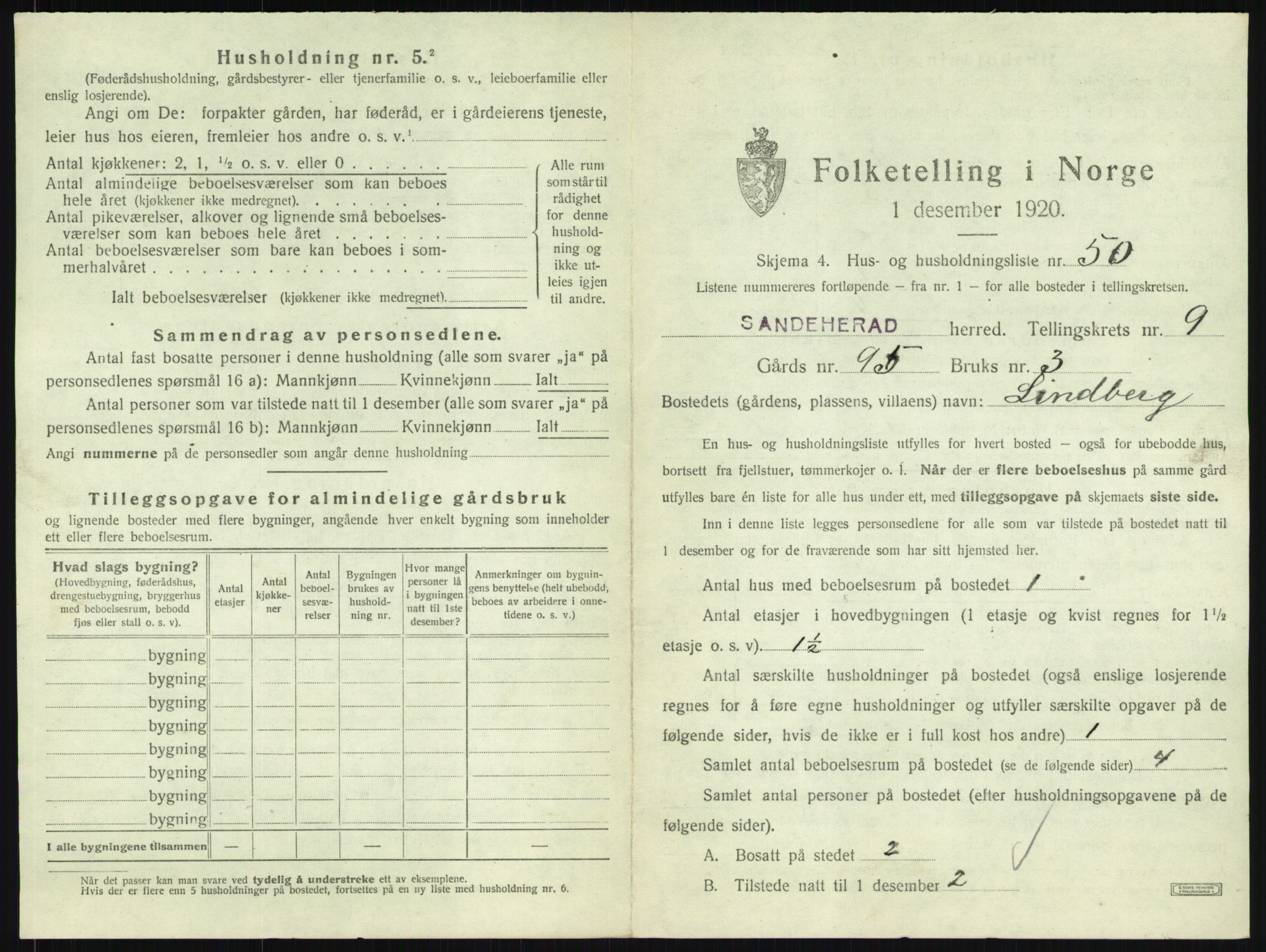 SAKO, 1920 census for Sandeherred, 1920, p. 2037