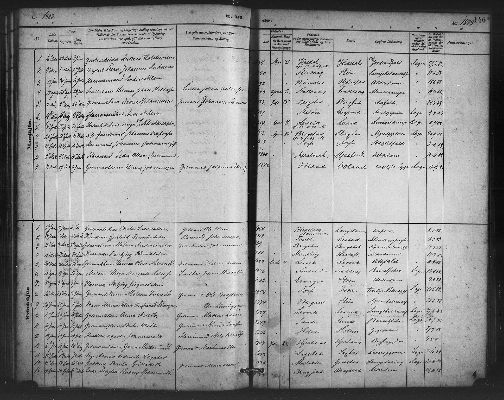 Alversund Sokneprestembete, SAB/A-73901/H/Ha/Haa/Haac/L0001: Parish register (official) no. C 1, 1882-1900, p. 146
