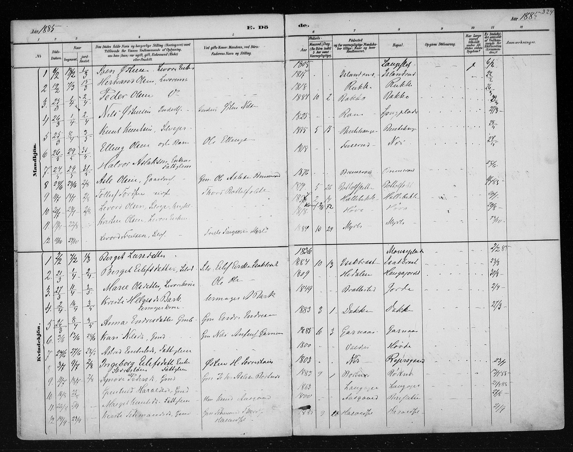 Nes kirkebøker, SAKO/A-236/F/Fa/L0011: Parish register (official) no. 11, 1881-1912, p. 324