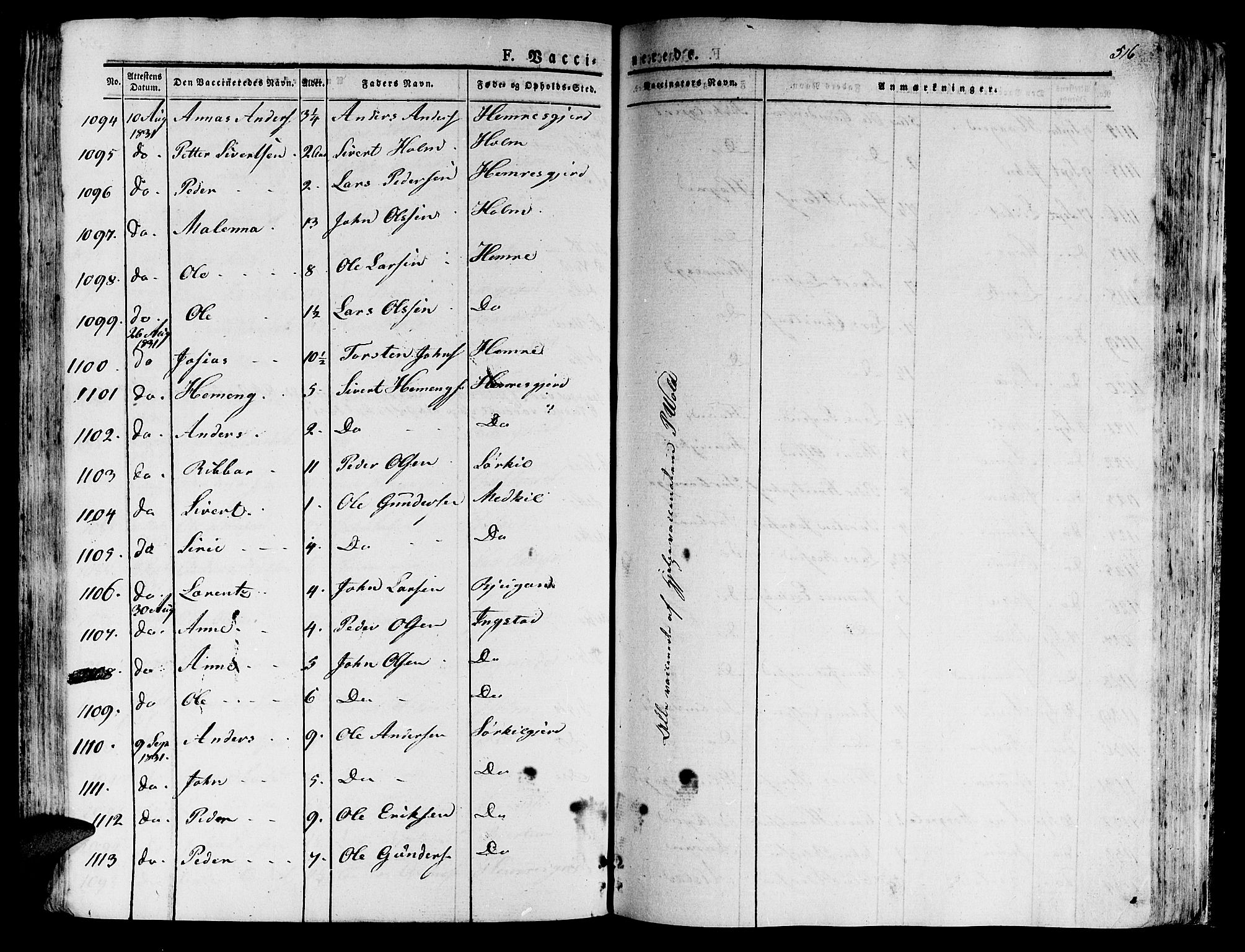 Ministerialprotokoller, klokkerbøker og fødselsregistre - Nord-Trøndelag, SAT/A-1458/709/L0070: Parish register (official) no. 709A10, 1820-1832, p. 516