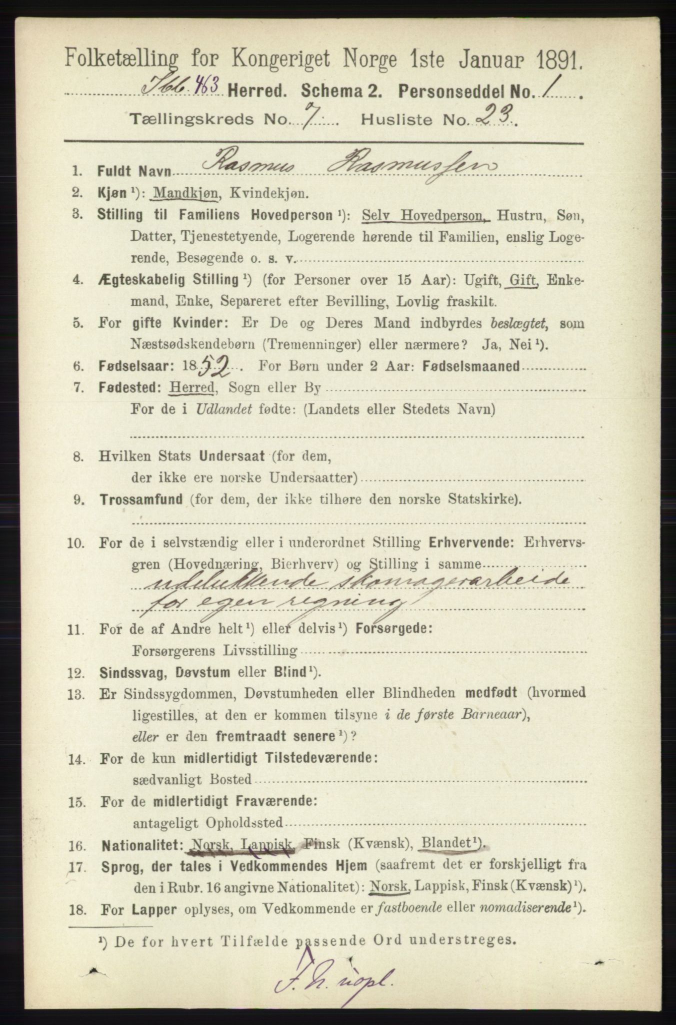 RA, 1891 census for 1917 Ibestad, 1891, p. 4309