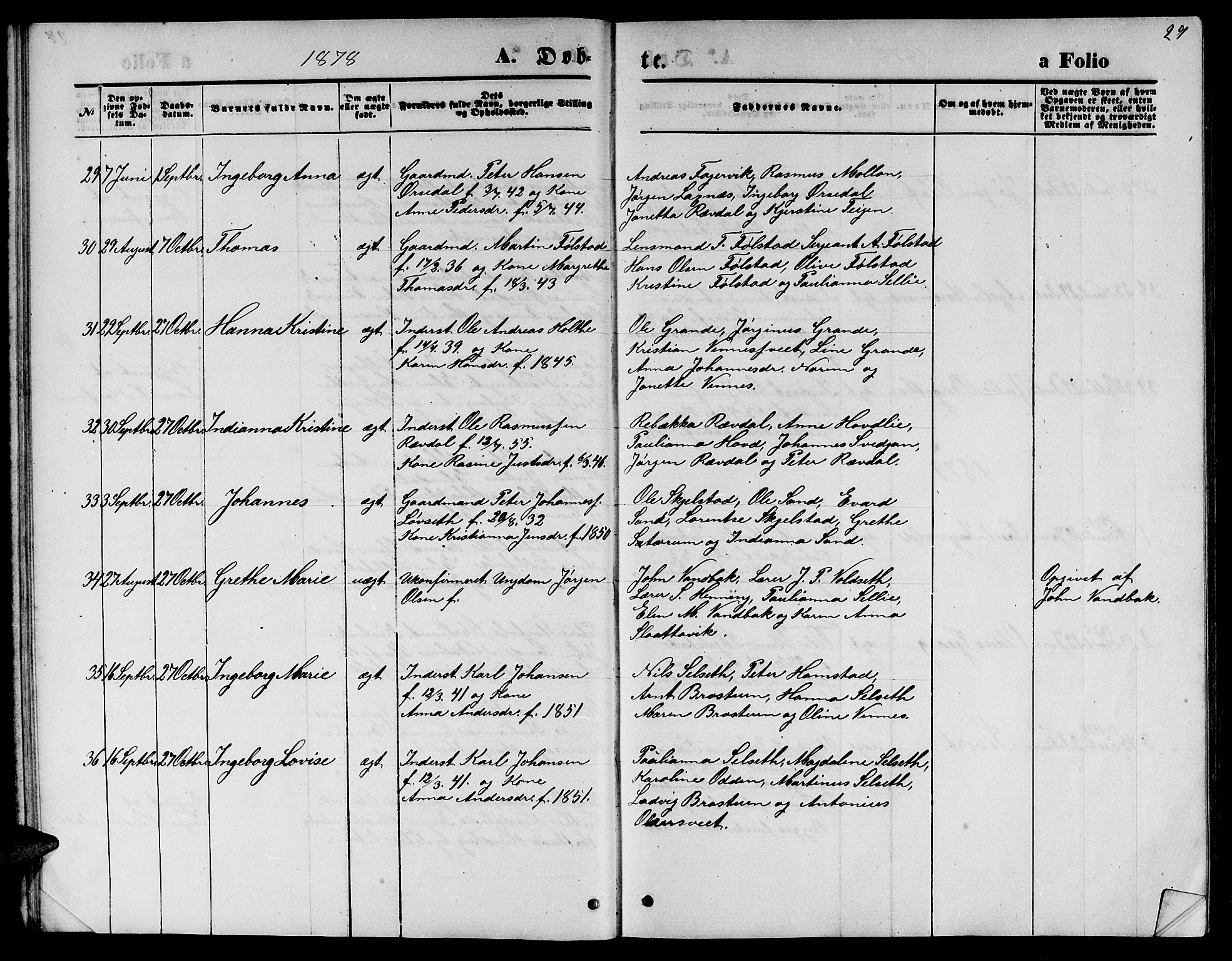 Ministerialprotokoller, klokkerbøker og fødselsregistre - Nord-Trøndelag, AV/SAT-A-1458/744/L0422: Parish register (copy) no. 744C01, 1871-1885, p. 29