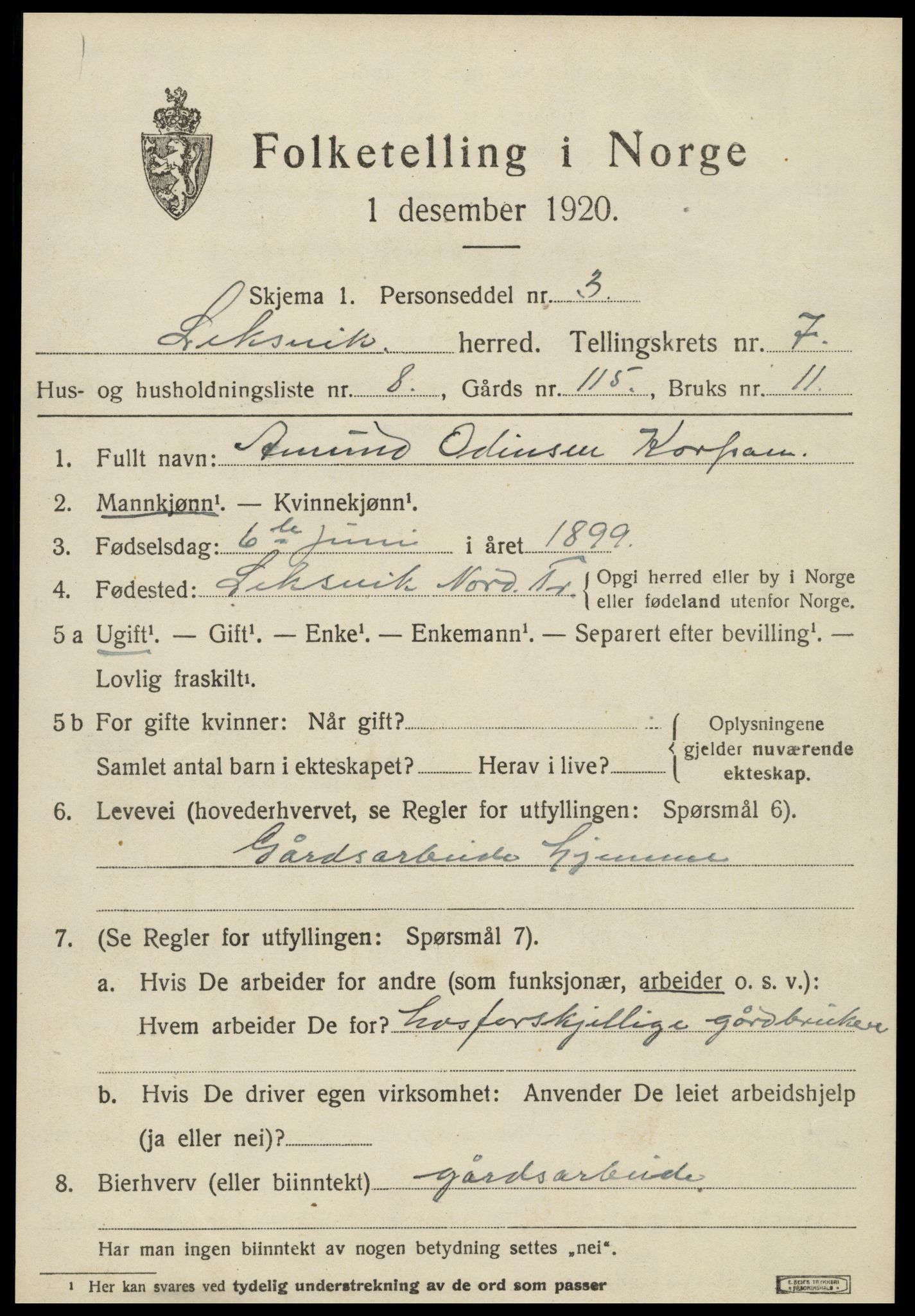 SAT, 1920 census for Leksvik, 1920, p. 6138