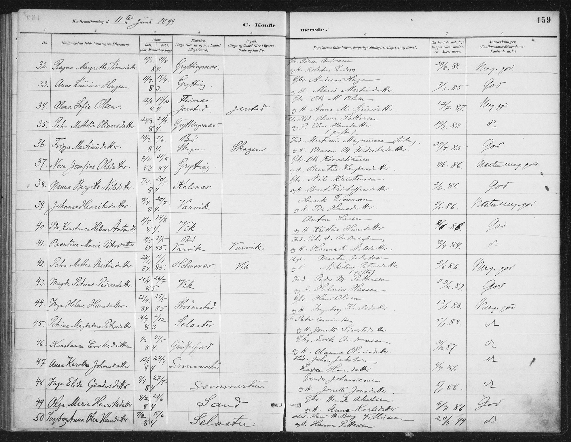 Ministerialprotokoller, klokkerbøker og fødselsregistre - Nordland, AV/SAT-A-1459/888/L1245: Parish register (official) no. 888A11, 1888-1900, p. 159