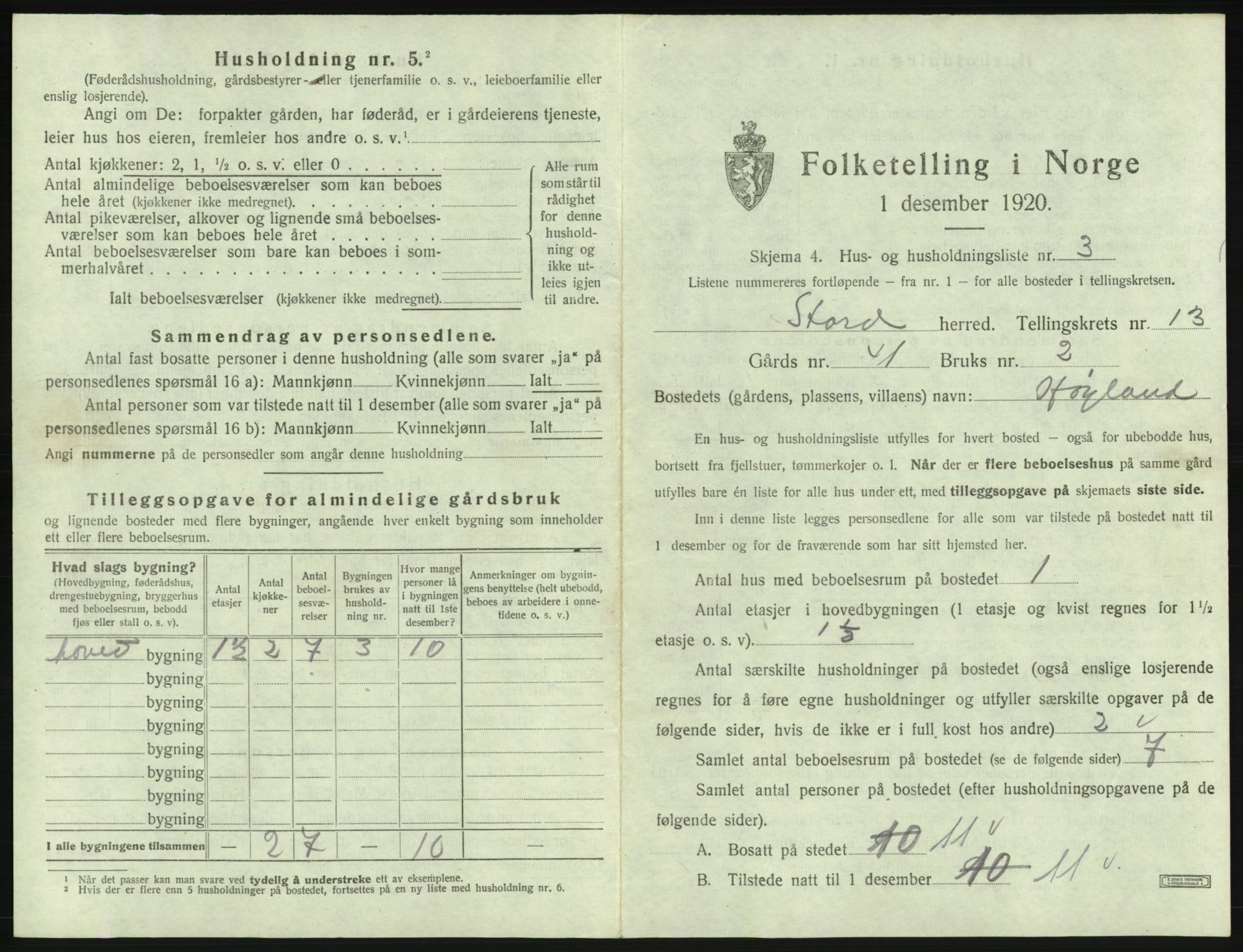 SAB, 1920 census for Stord, 1920, p. 913