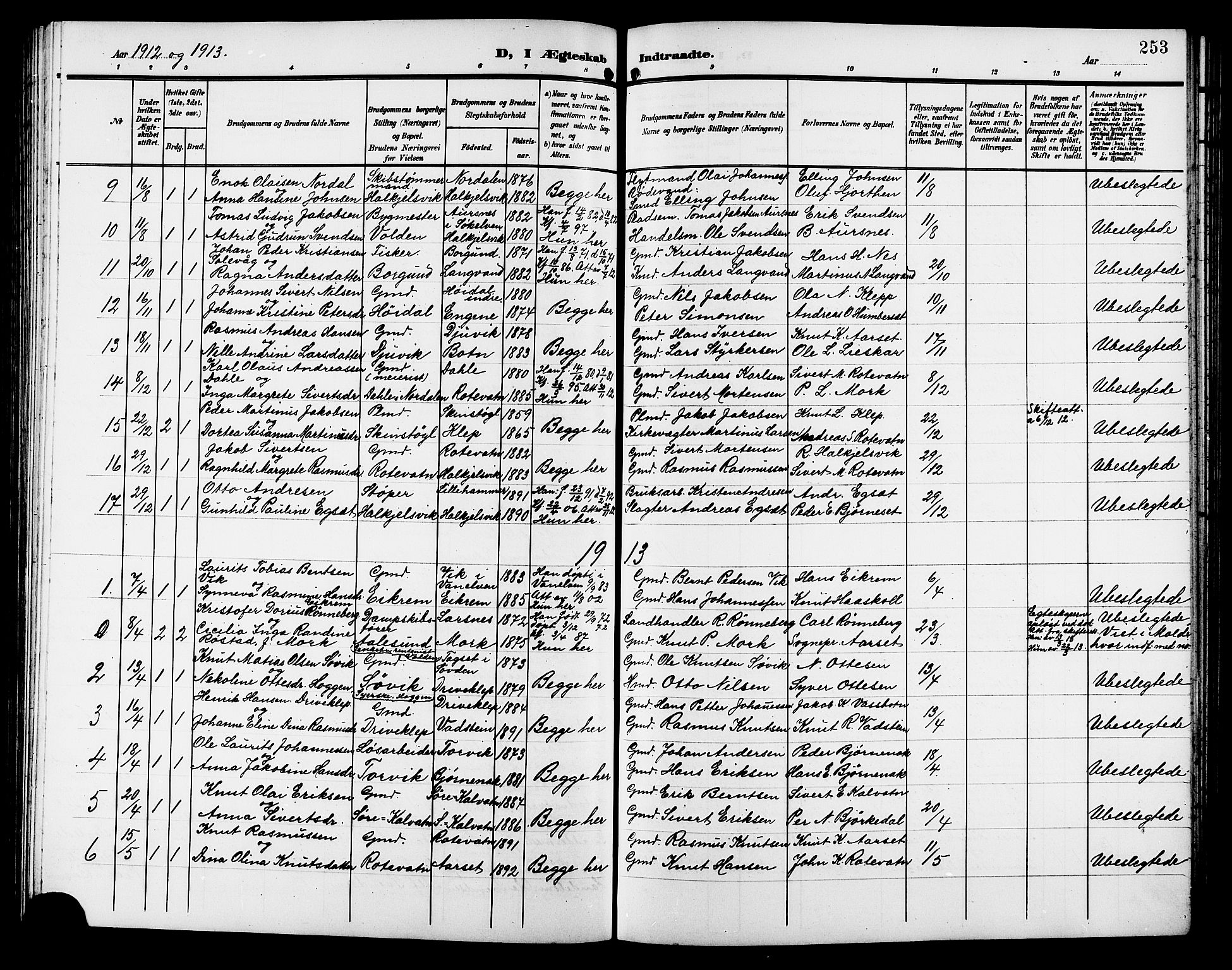 Ministerialprotokoller, klokkerbøker og fødselsregistre - Møre og Romsdal, AV/SAT-A-1454/511/L0159: Parish register (copy) no. 511C05, 1902-1920, p. 253