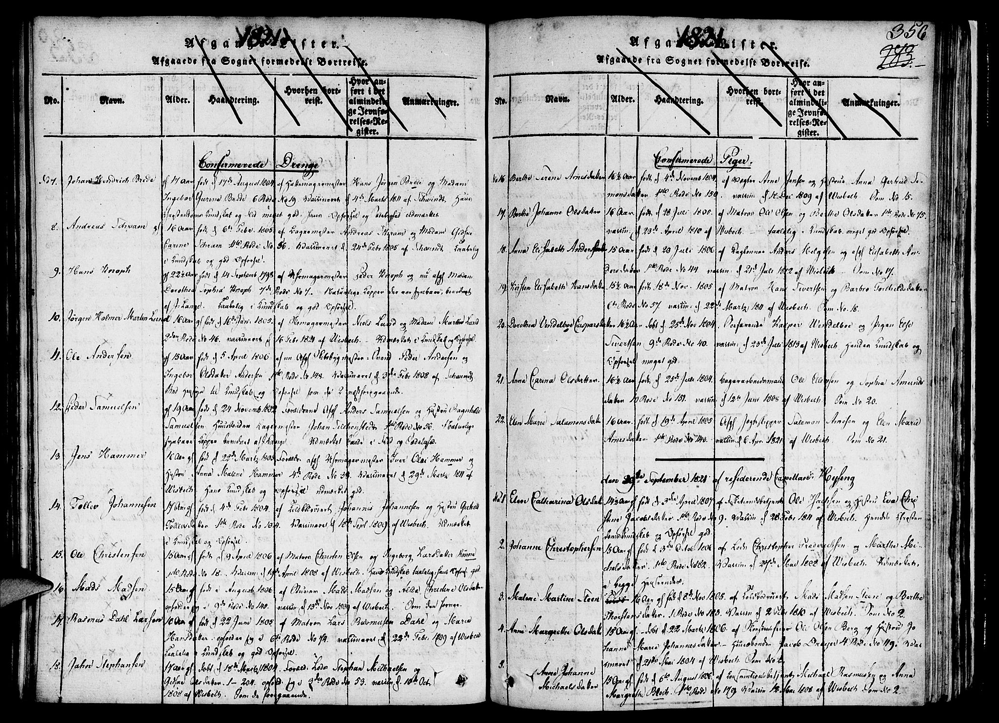 Nykirken Sokneprestembete, SAB/A-77101/H/Haa/L0011: Parish register (official) no. A 11, 1816-1821, p. 356