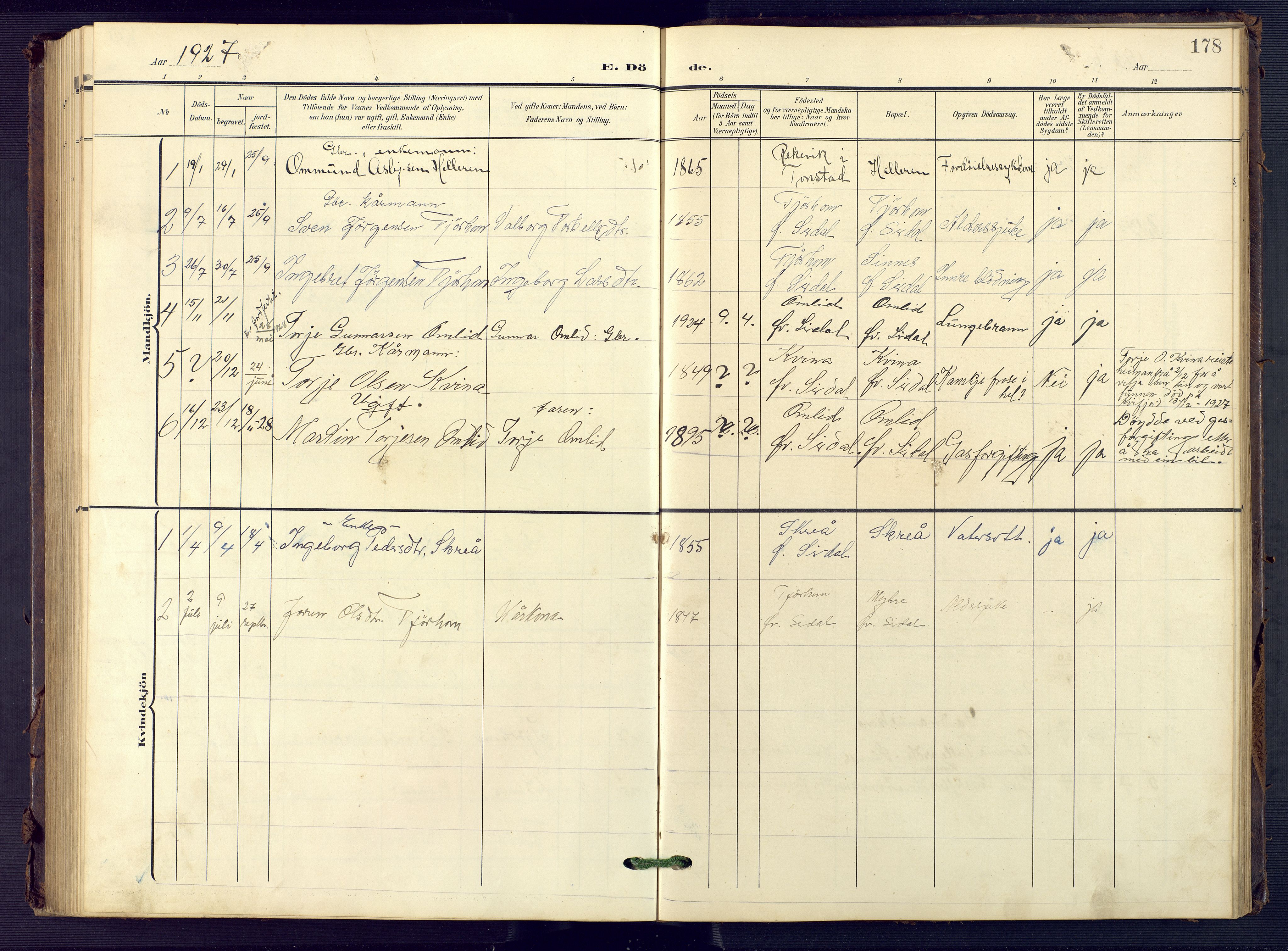 Sirdal sokneprestkontor, SAK/1111-0036/F/Fb/Fba/L0002: Parish register (copy) no. B 2, 1905-1958, p. 178
