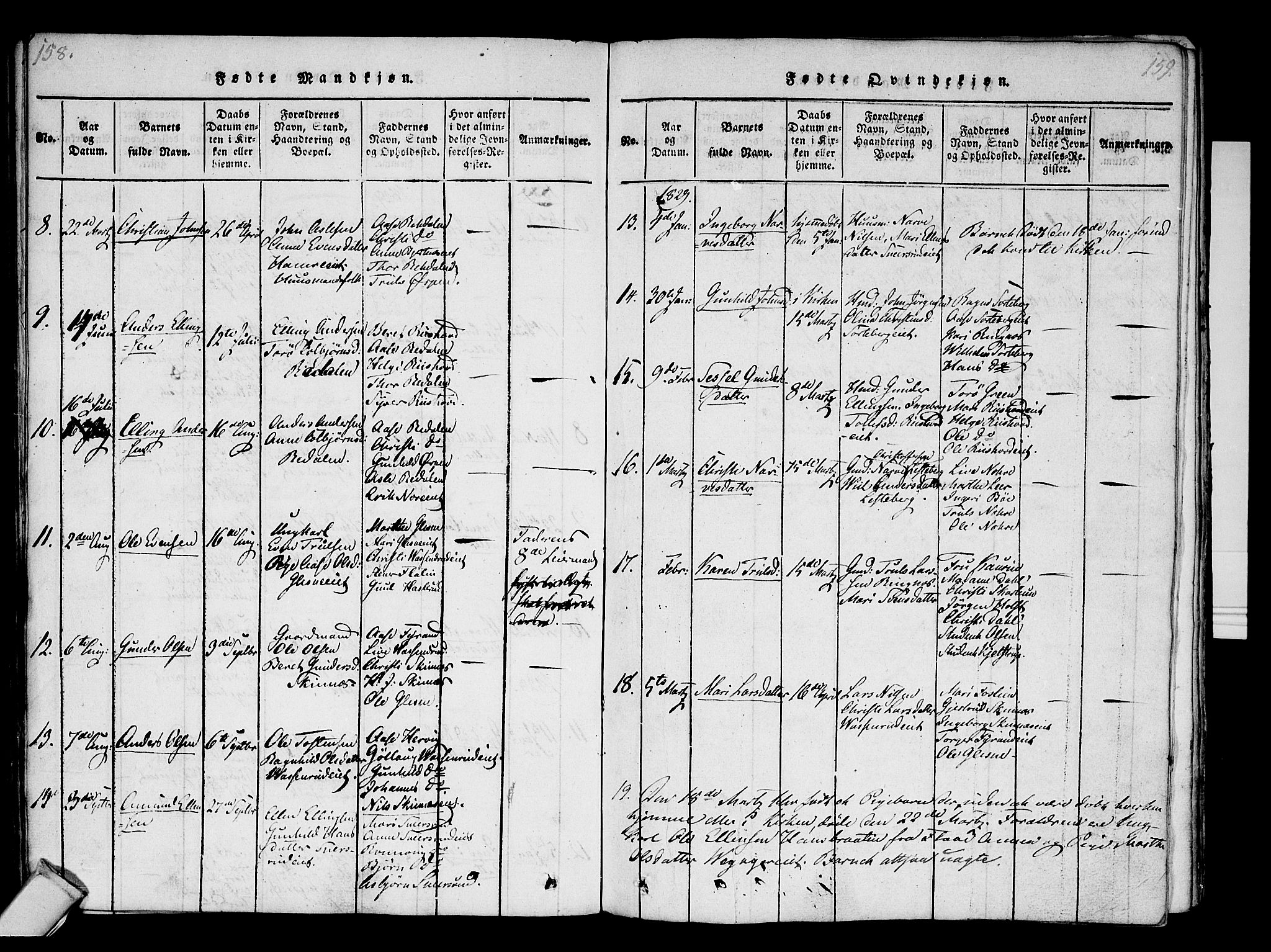 Krødsherad kirkebøker, SAKO/A-19/F/Fa/L0001: Parish register (official) no. 1, 1815-1829, p. 158-159