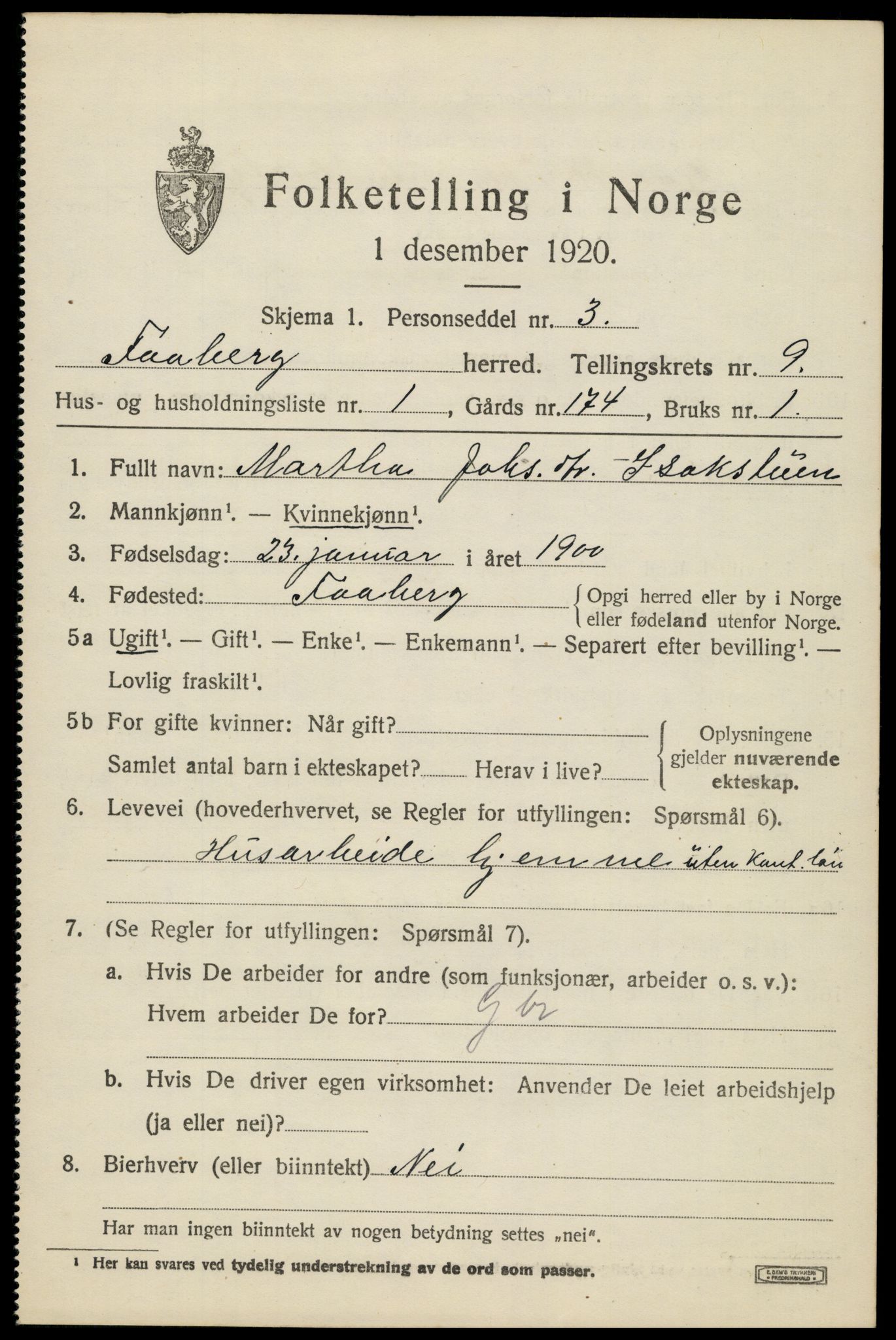 SAH, 1920 census for Fåberg, 1920, p. 10044