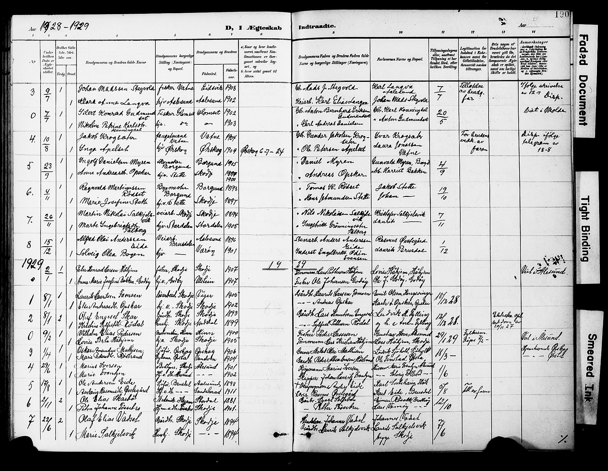Ministerialprotokoller, klokkerbøker og fødselsregistre - Møre og Romsdal, SAT/A-1454/524/L0366: Parish register (copy) no. 524C07, 1900-1931, p. 190