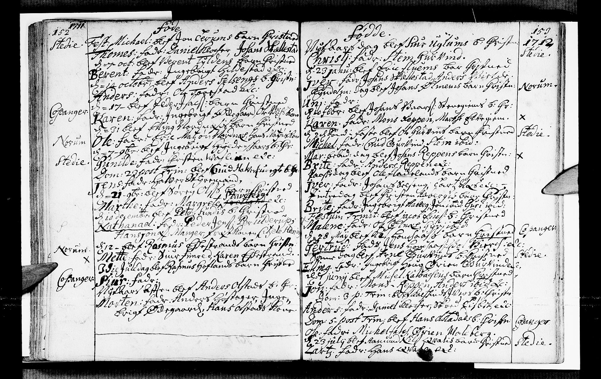 Sogndal sokneprestembete, SAB/A-81301/H/Haa/Haaa/L0001: Parish register (official) no. A 1, 1689-1713, p. 152-153