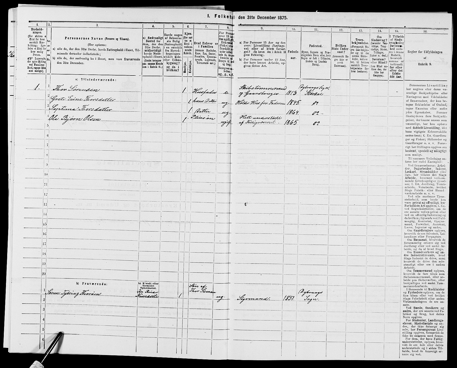 SAK, 1875 census for 0915P Dypvåg, 1875, p. 828