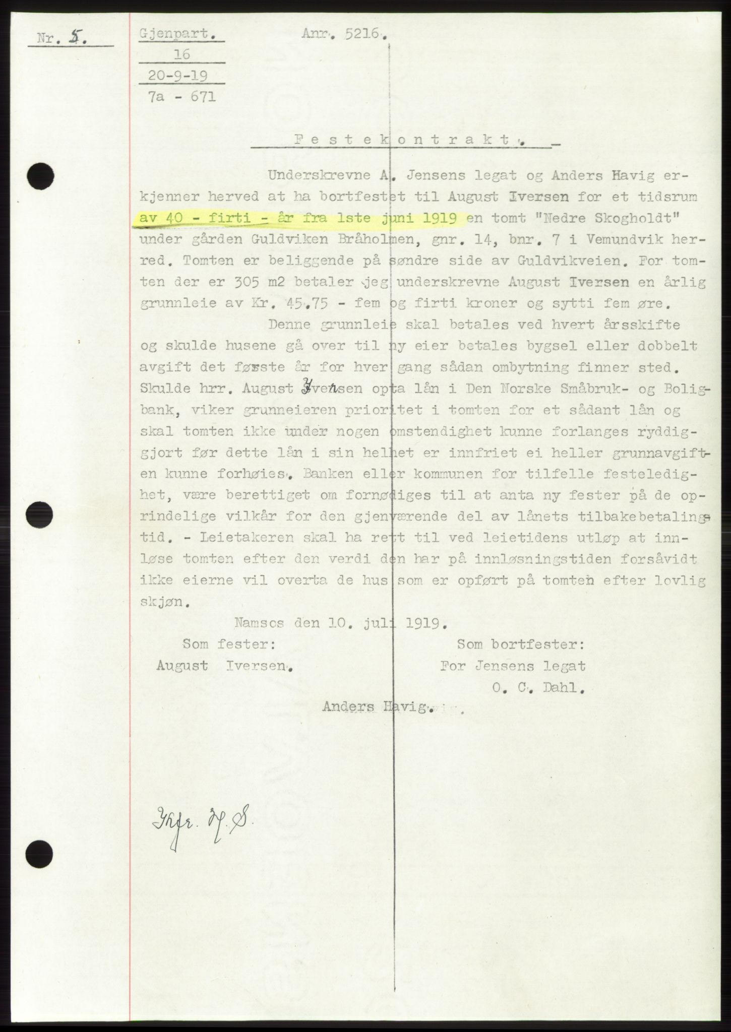 Namdal sorenskriveri, SAT/A-4133/1/2/2C: Mortgage book no. -, 1916-1921, Deed date: 20.09.1919