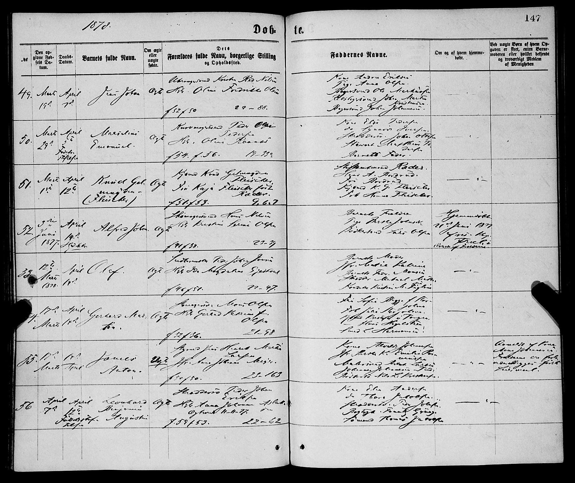Korskirken sokneprestembete, SAB/A-76101/H/Haa/L0020: Parish register (official) no. B 6, 1871-1878, p. 147