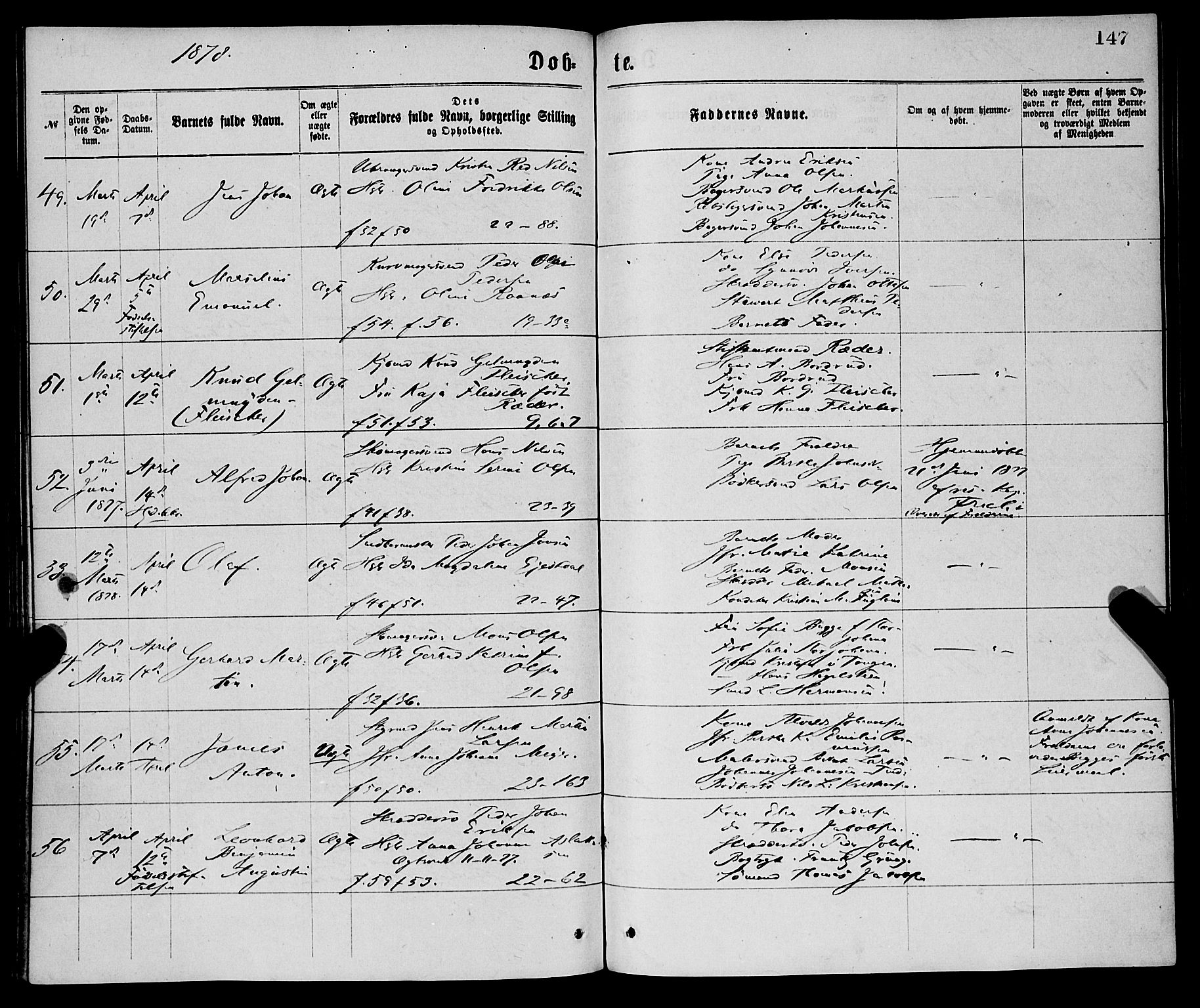 Korskirken sokneprestembete, AV/SAB-A-76101/H/Haa/L0020: Parish register (official) no. B 6, 1871-1878, p. 147