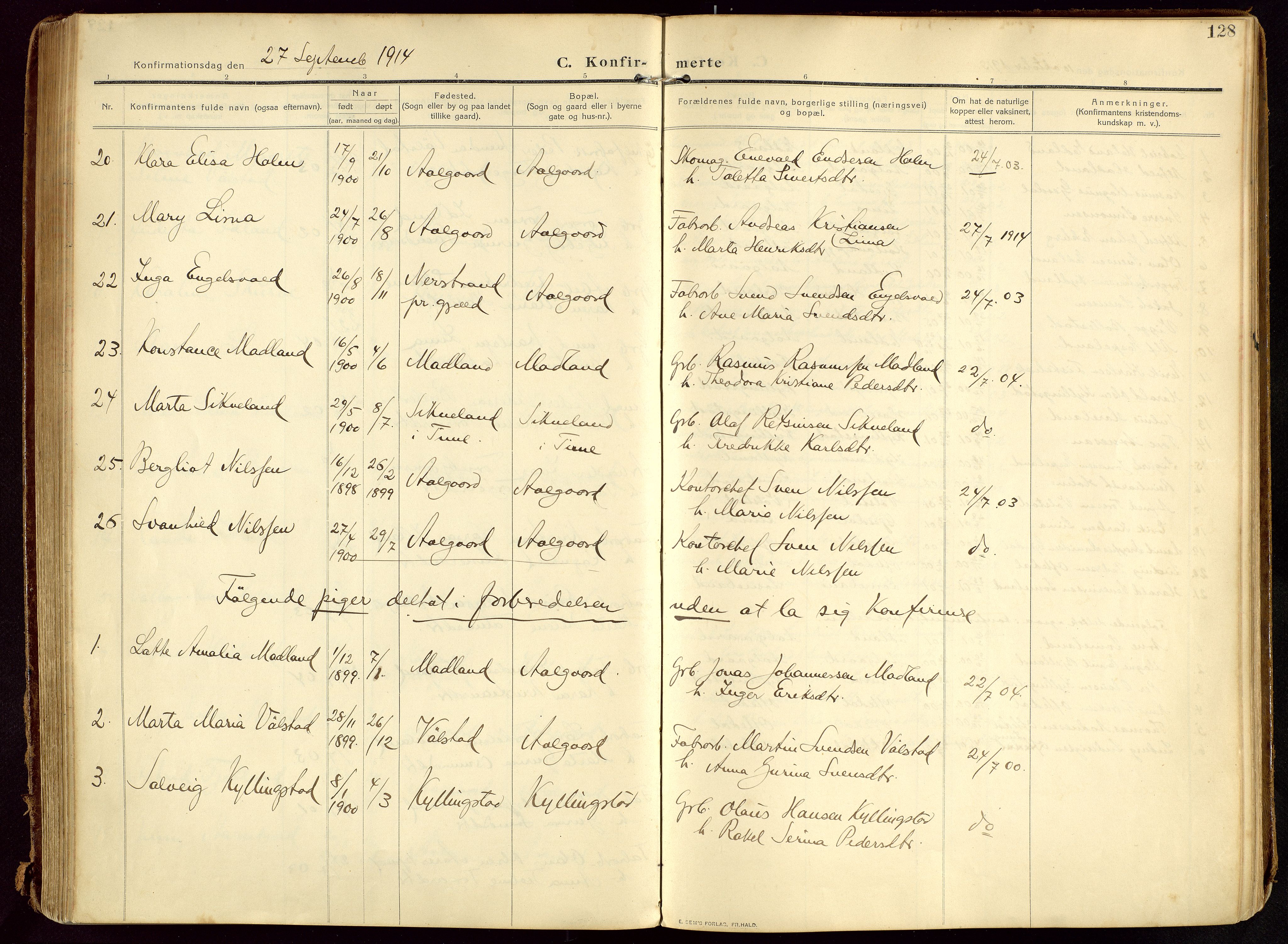 Lye sokneprestkontor, AV/SAST-A-101794/002/B/L0001: Parish register (official) no. A 13, 1910-1925, p. 128