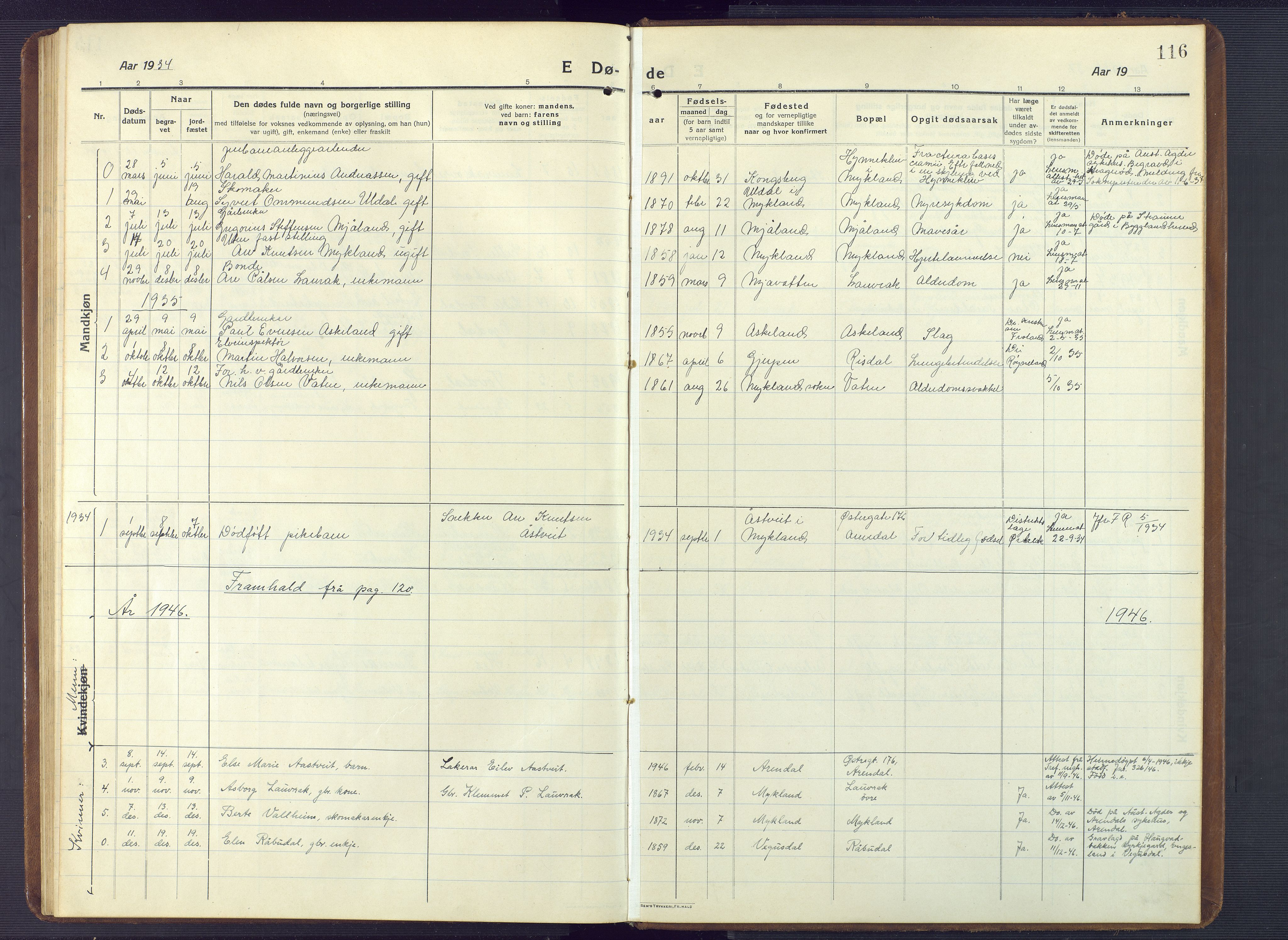 Herefoss sokneprestkontor, AV/SAK-1111-0019/F/Fb/Fbc/L0004: Parish register (copy) no. B 4, 1914-1946, p. 116