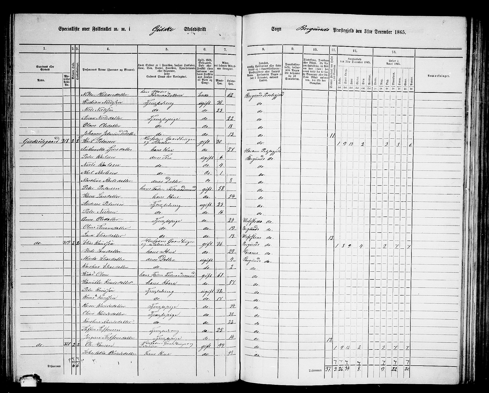 RA, 1865 census for Borgund, 1865, p. 141