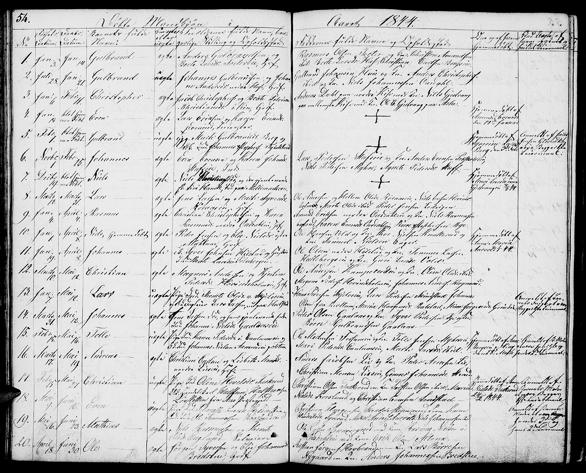 Nes prestekontor, Hedmark, SAH/PREST-020/L/La/L0004: Parish register (copy) no. 4, 1832-1861, p. 54