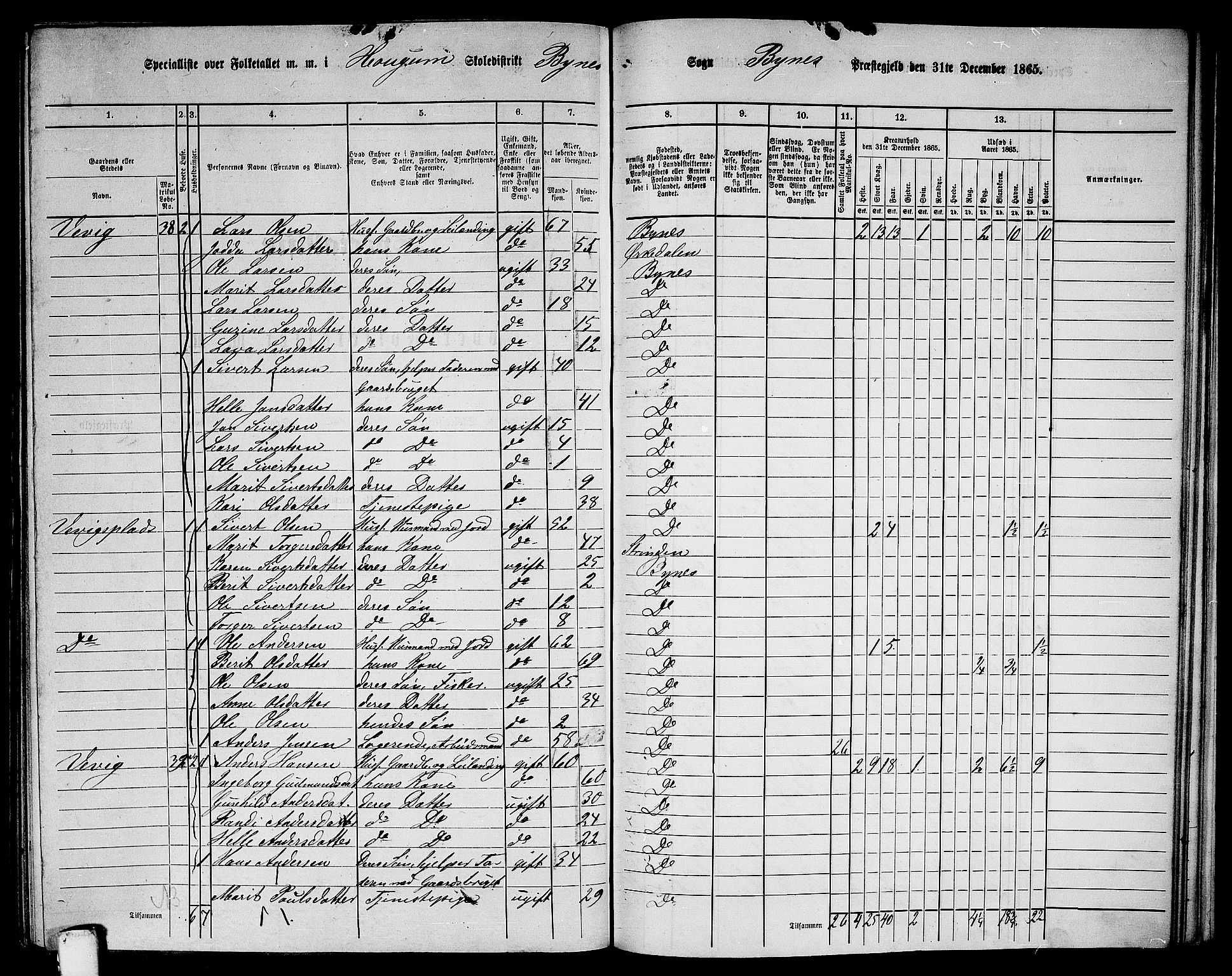 RA, 1865 census for Byneset, 1865, p. 71